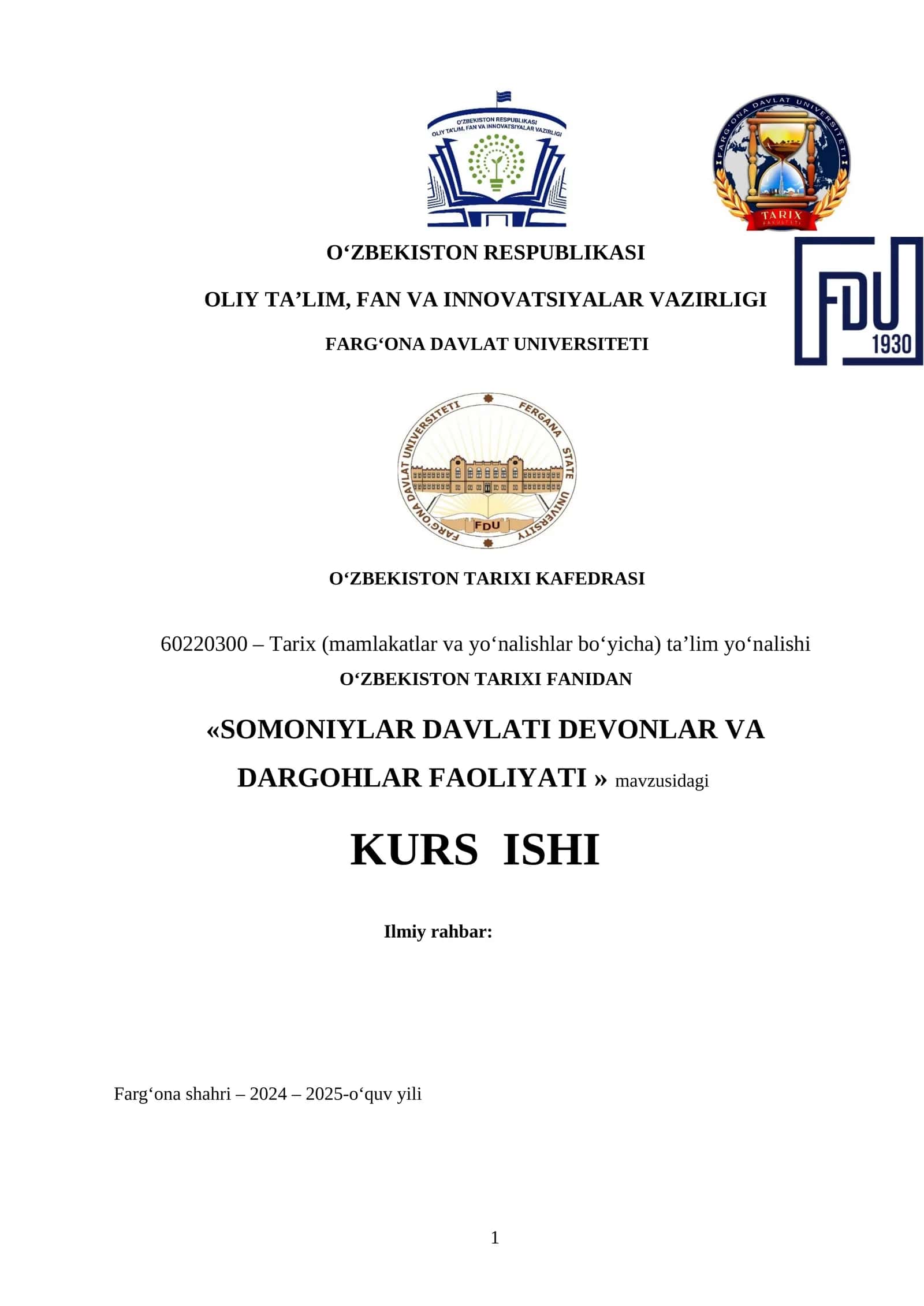 SOMONIYLAR DAVLATI DEVONLAR VA DARGOHLAR FAOLIYATI