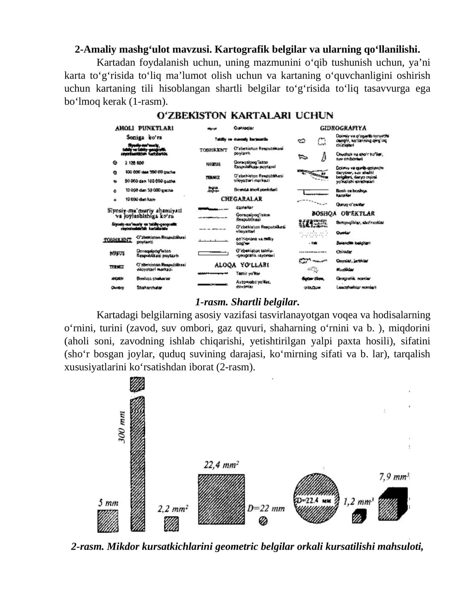 Kartografik belgilar va ularning qo‘llanilishi