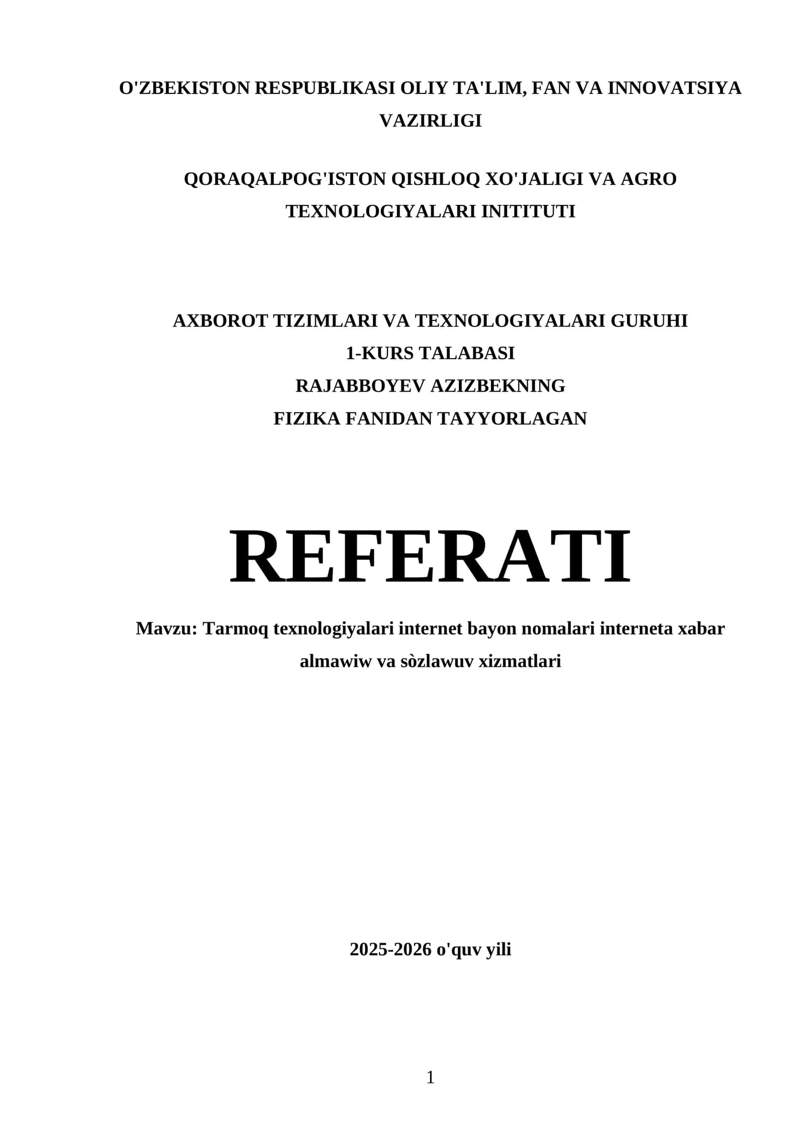 Tarmoq texnologiyalari internet bayon nomalari interneta xabar almawiw va sòzlawuv xizmatlari