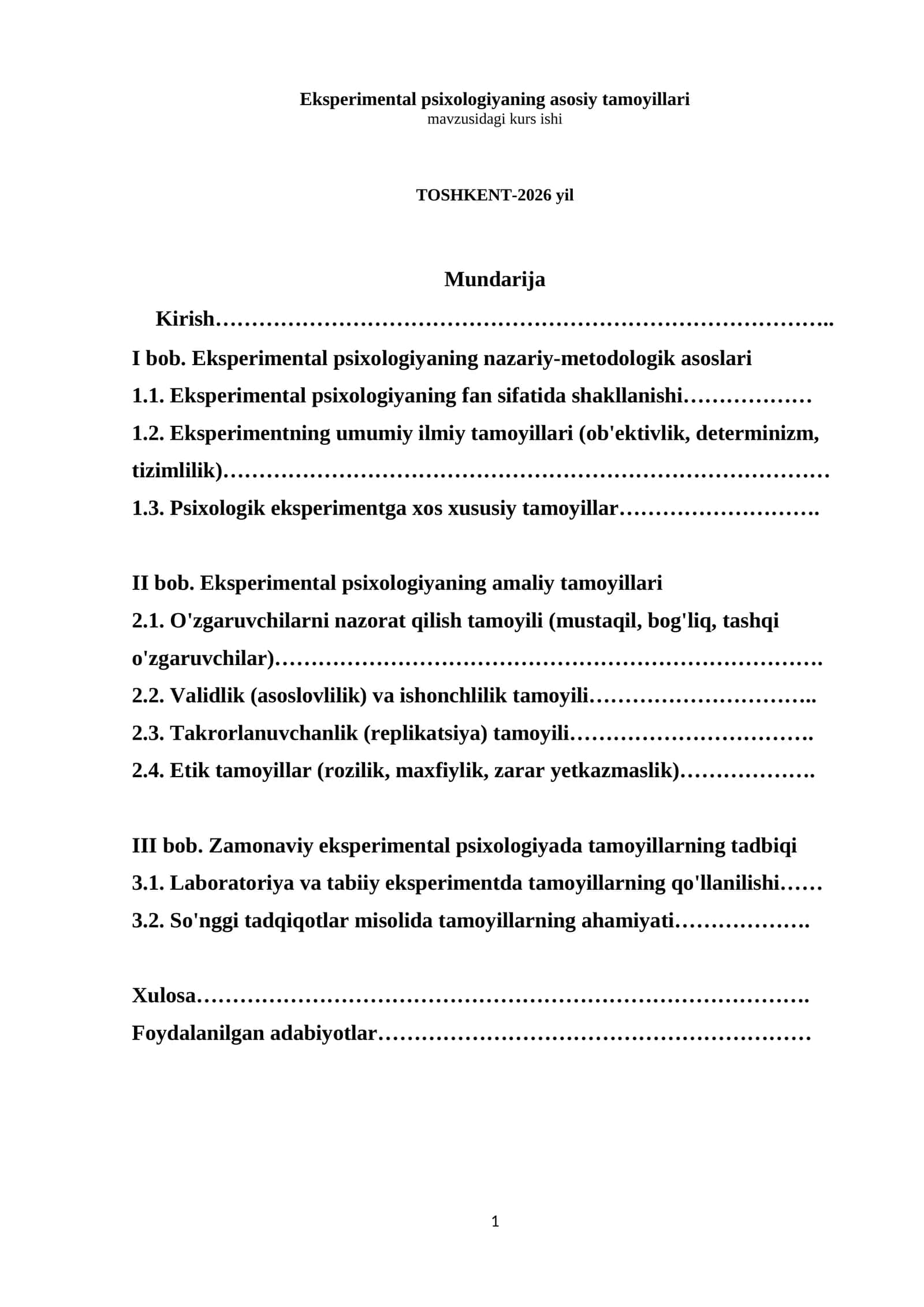 Eksperimental psixologiyaning asosiy tamoyillari mavzusidagi kurs ishi