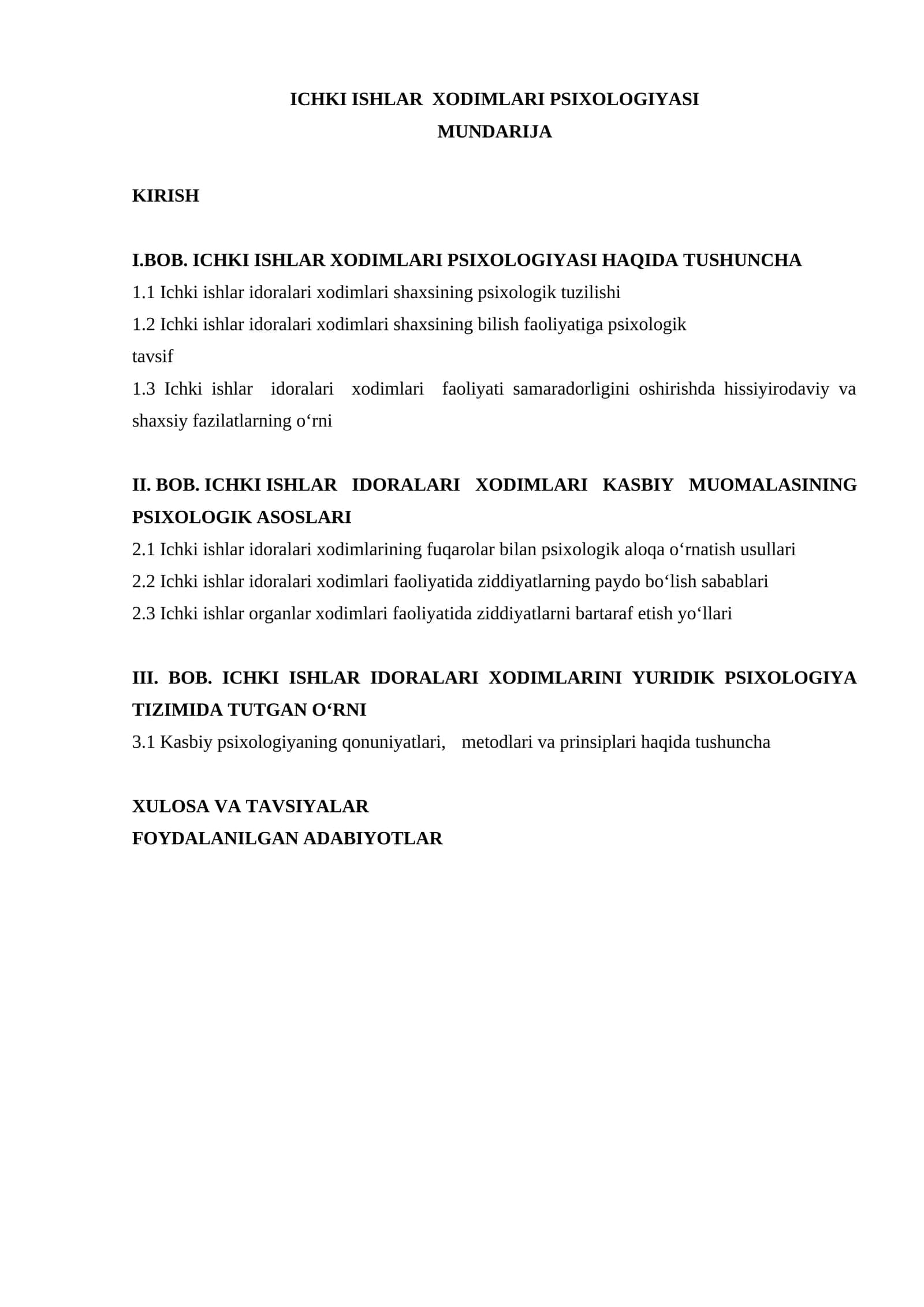 ICHKI ISHLAR XODIMLARI PSIXOLOGIYASI