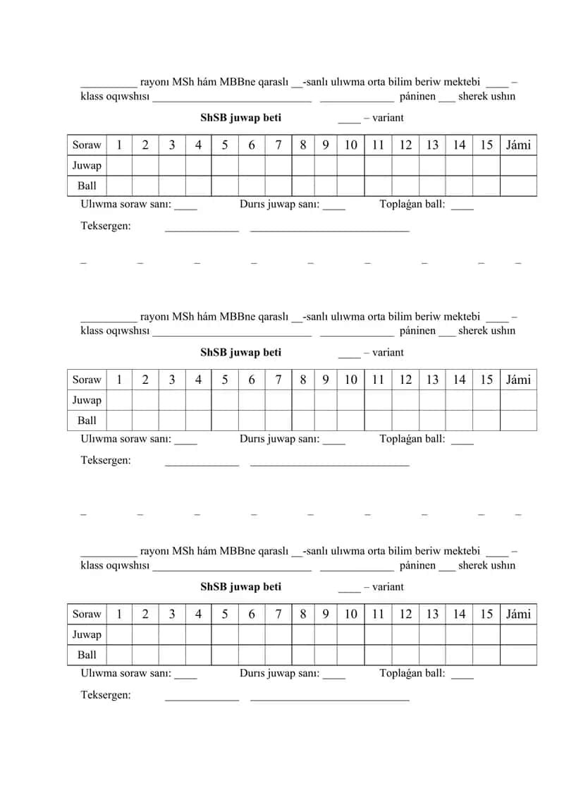 ShSB (Shereklik summativ bahalaw) juwap beti