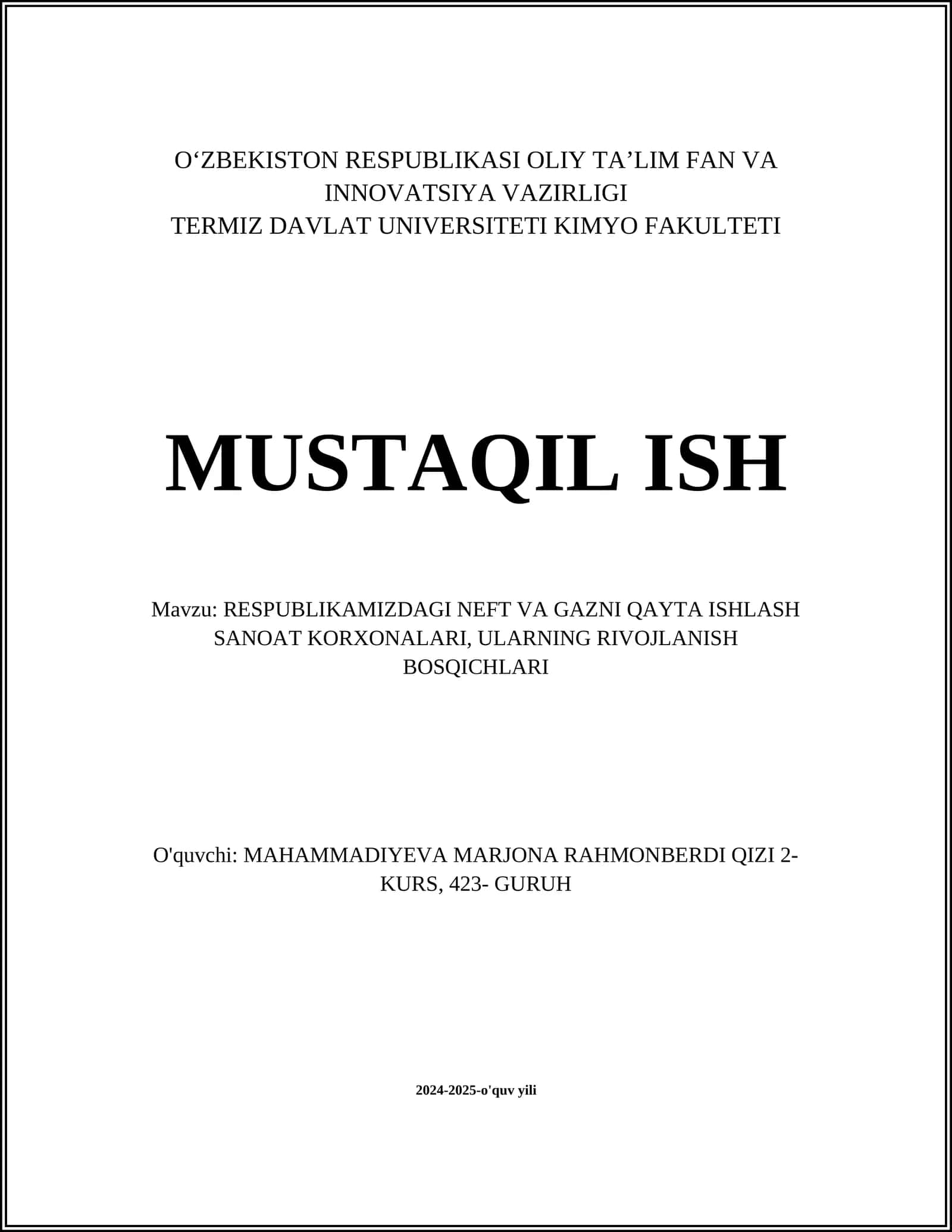 RESPUBLIKAMIZDAGI NEFT VA GAZNI QAYTA ISHLASH SANOAT KORXONALARI, ULARNING RIVOJLANISH BOSQICHLARI
