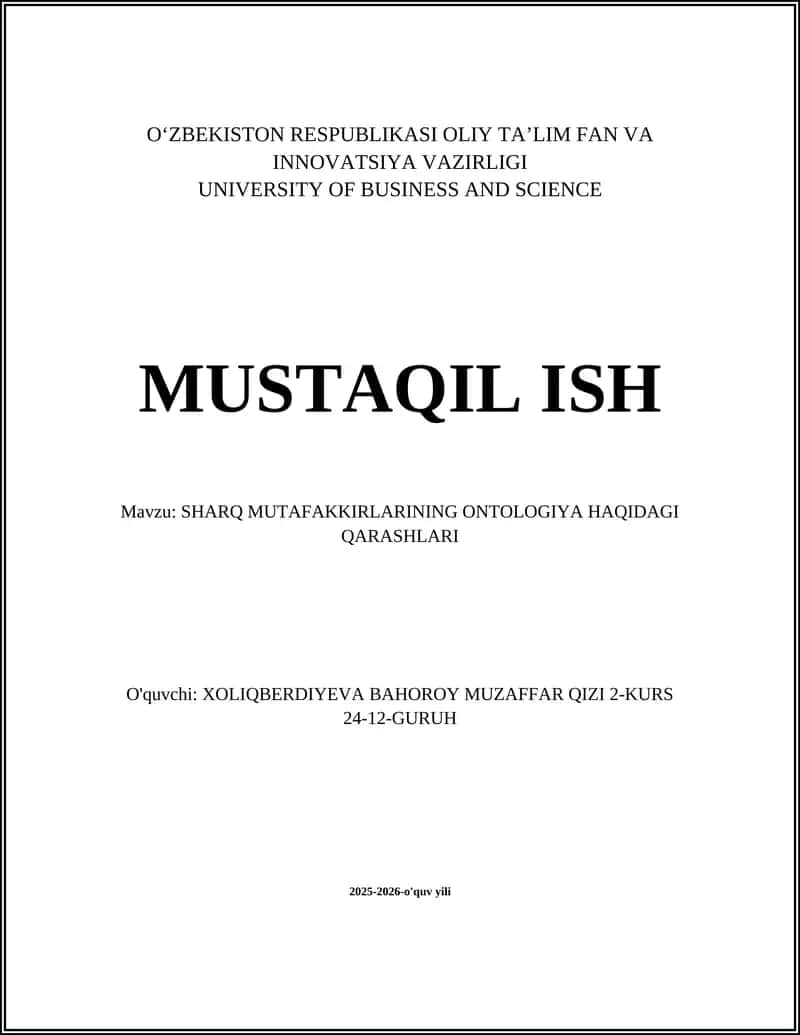 SHARQ MUTAFAKKIRLARINING ONTOLOGIYA HAQIDAGI QARASHLARI
