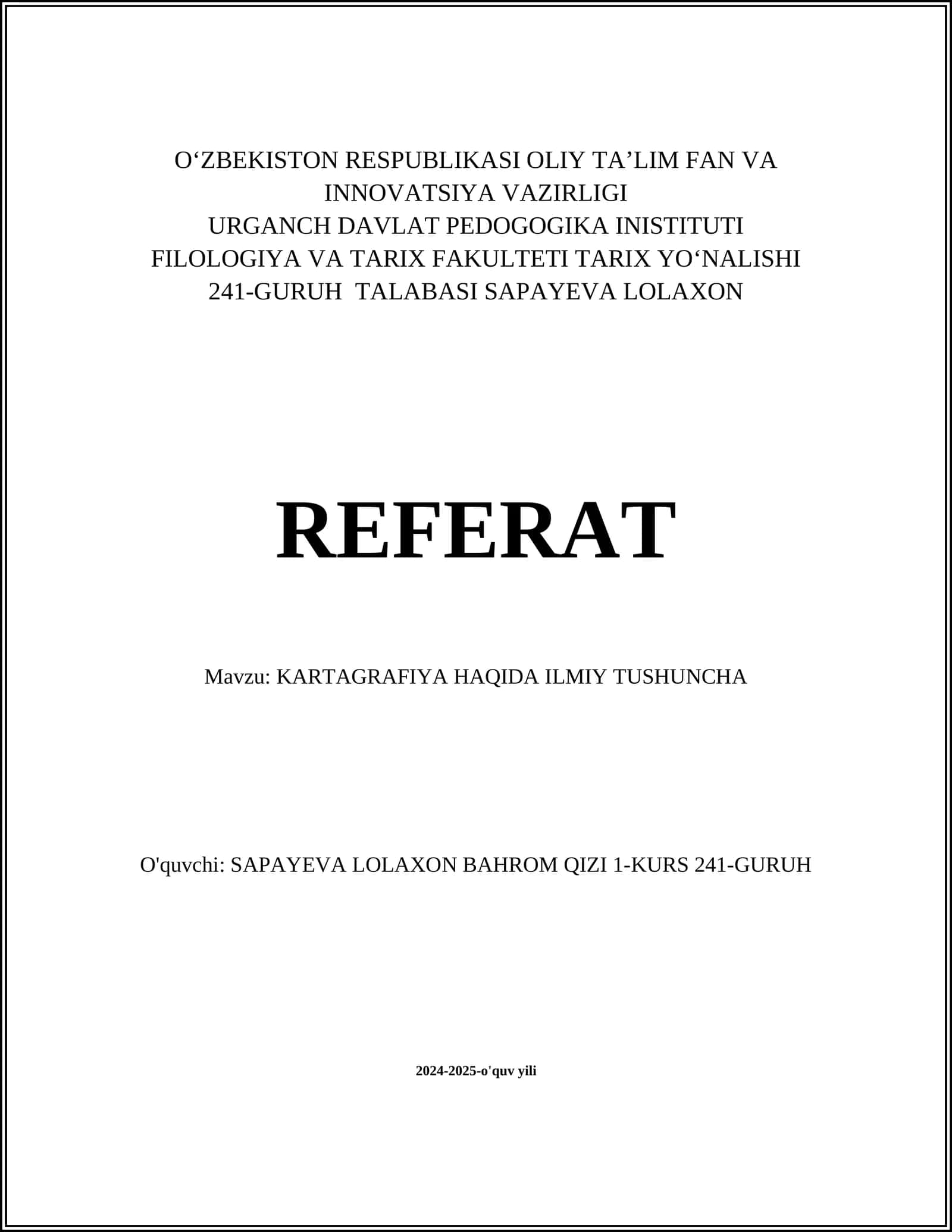 KARTAGRAFIYA HAQIDA ILMIY TUSHUNCHA