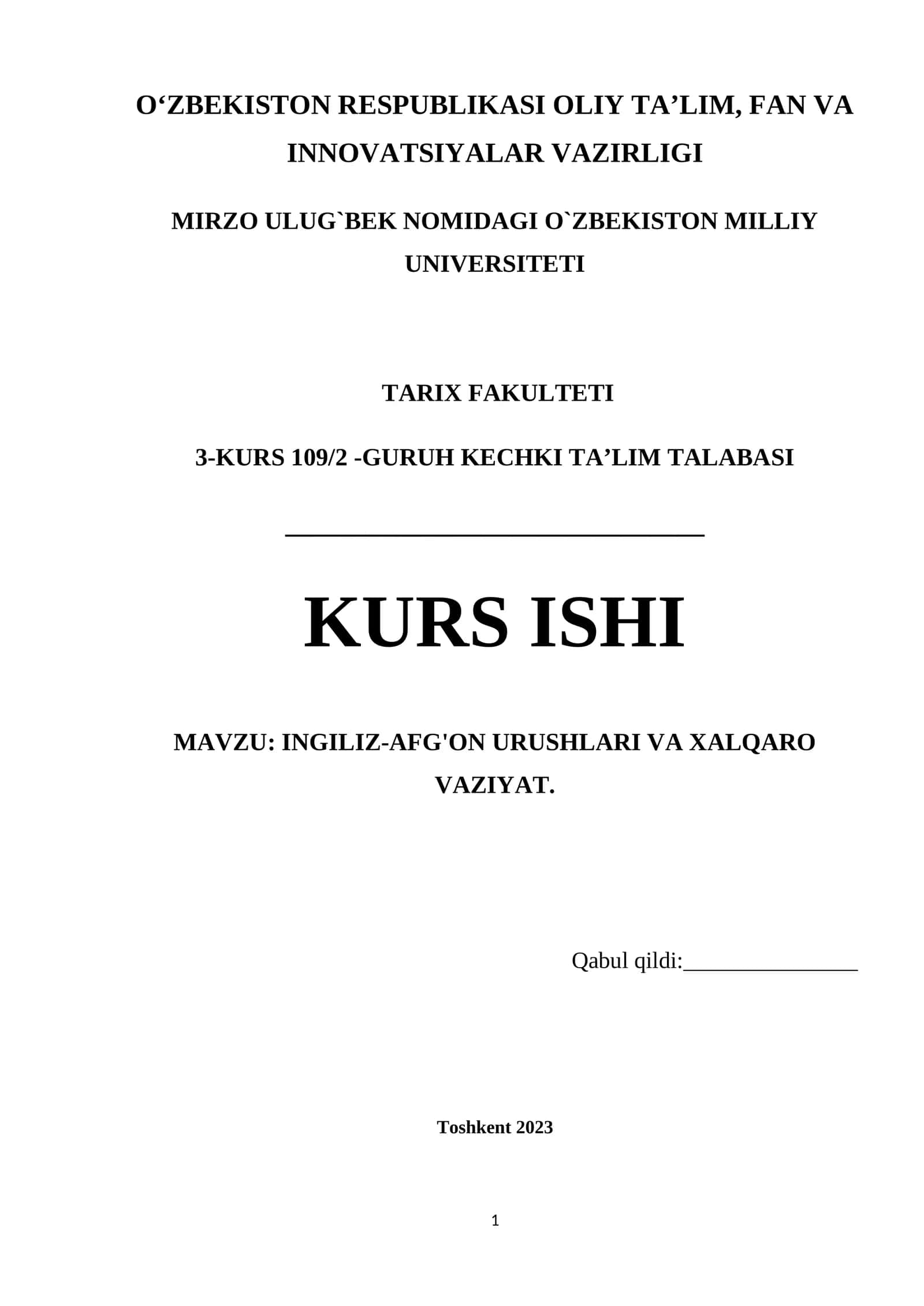 INGILIZ-AFG'ON URUSHLARI VA XALQARO VAZIYAT