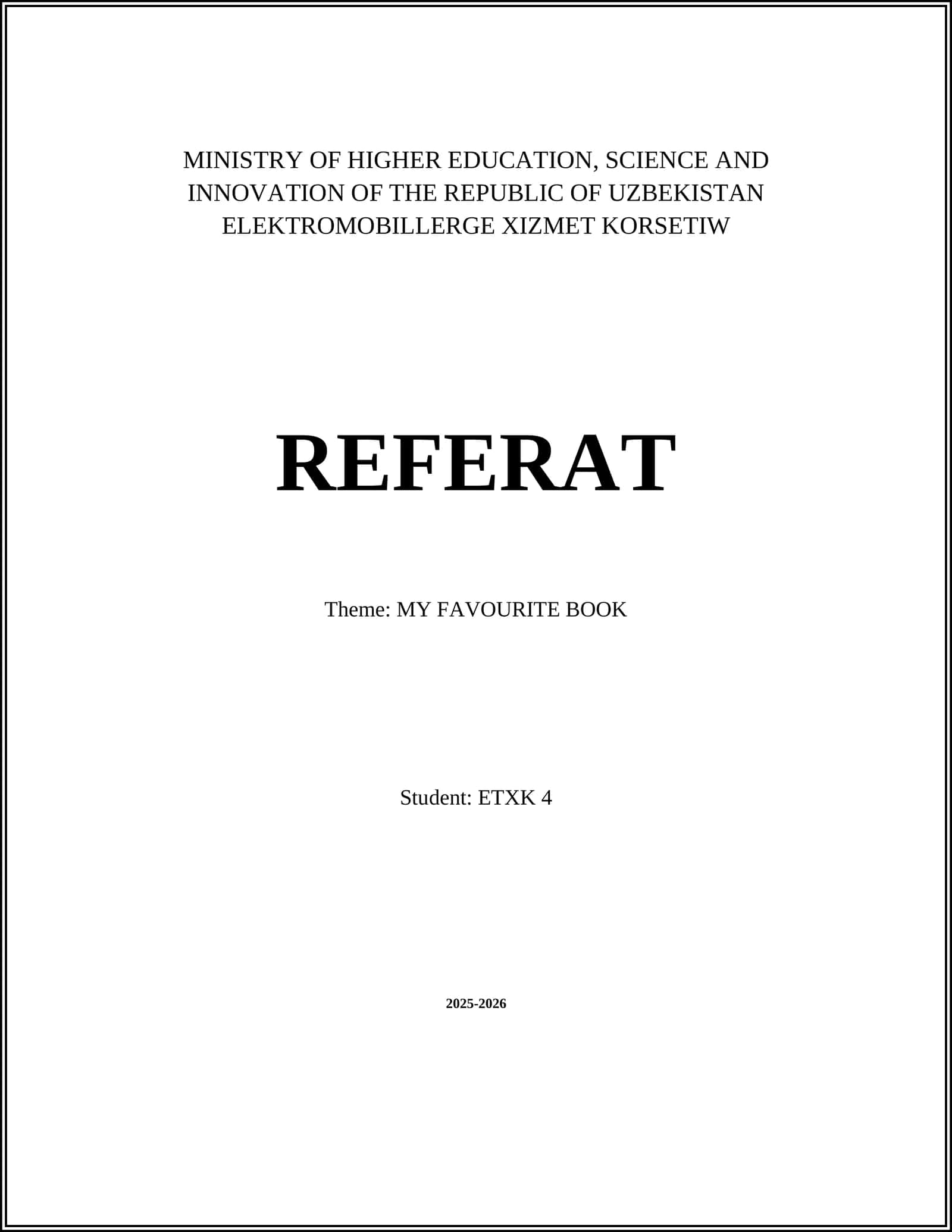 MY FAVOURITE BOOK