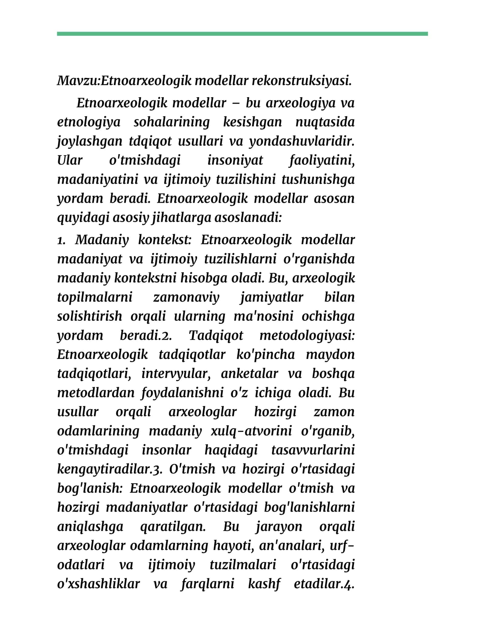 Etnoarxeologik modellar rekonstruksiyasi