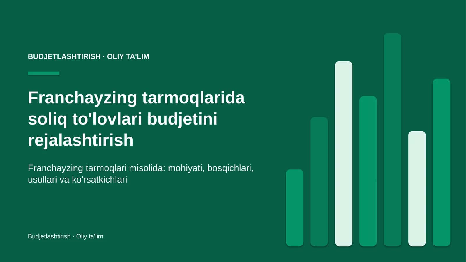 Franchayzing tarmoqlarida soliq to'lovlari budjetini rejalashtirish