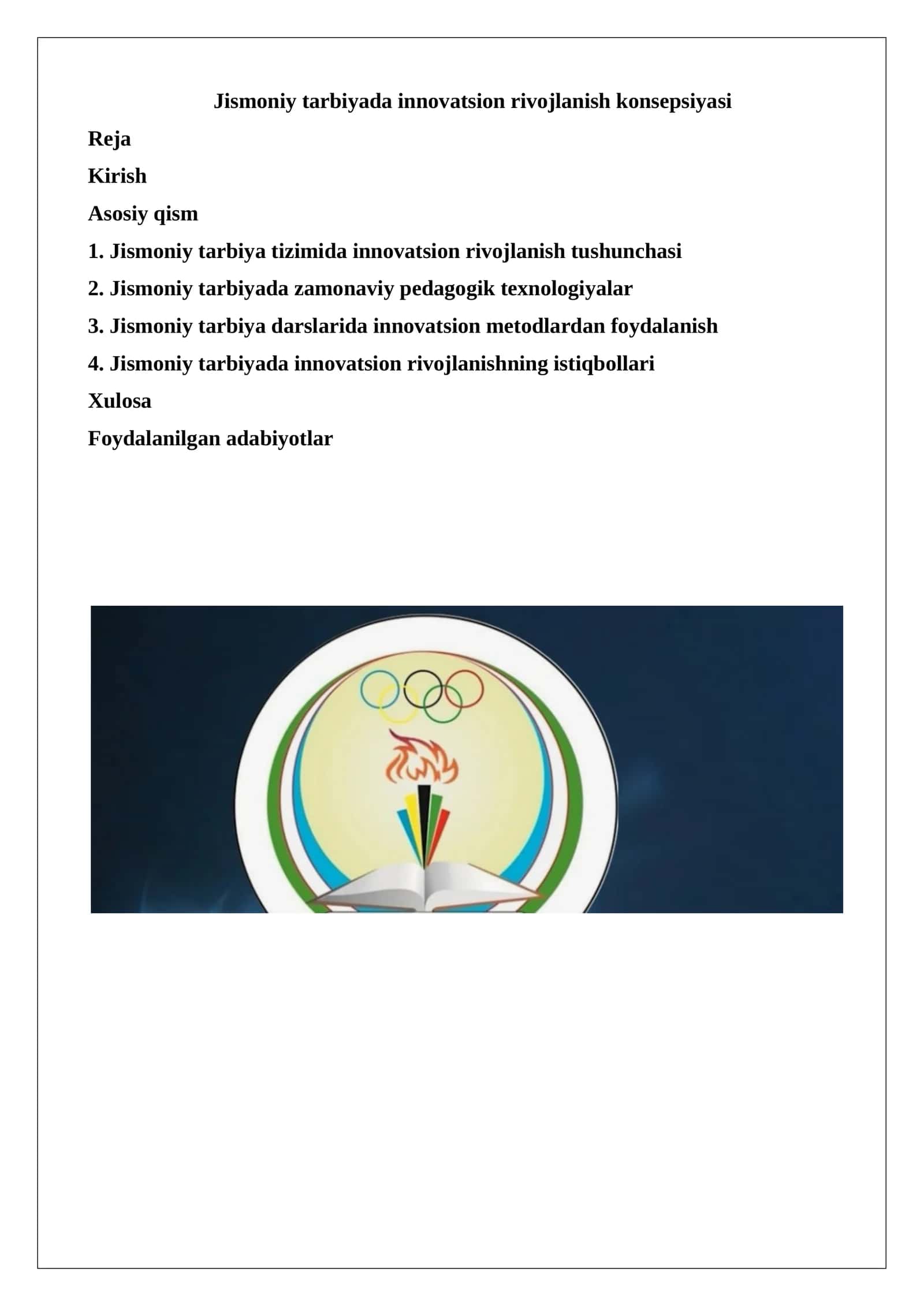 Jismoniy tarbiyada innovatsion rivojlanish konsepsiyasi
