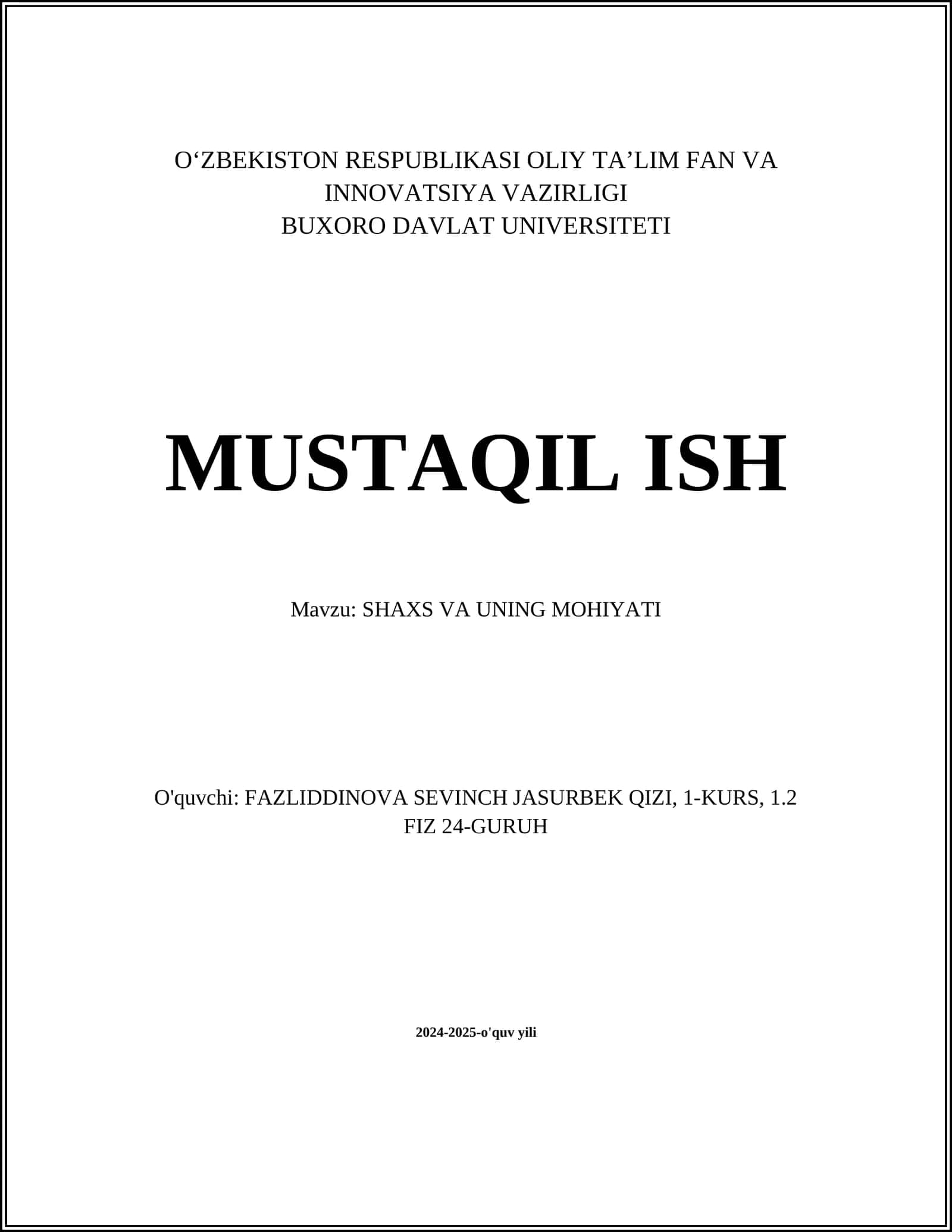 SHAXS VA UNING MOHIYATI