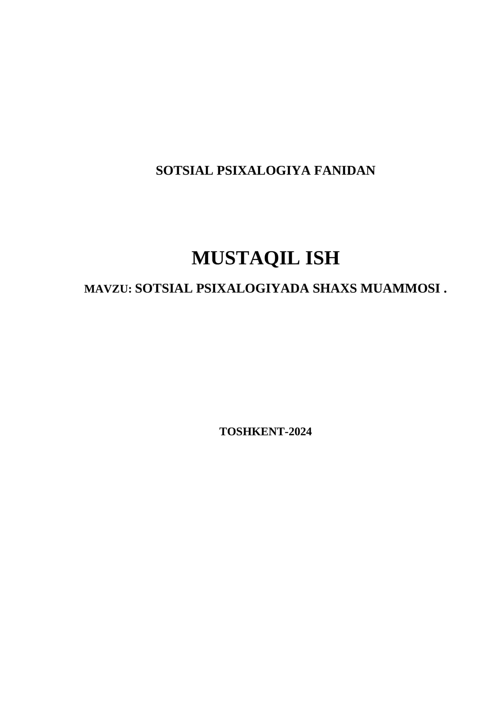 SOTSIAL PSIXOLOGIYADA SHAXS MUAMMOSI