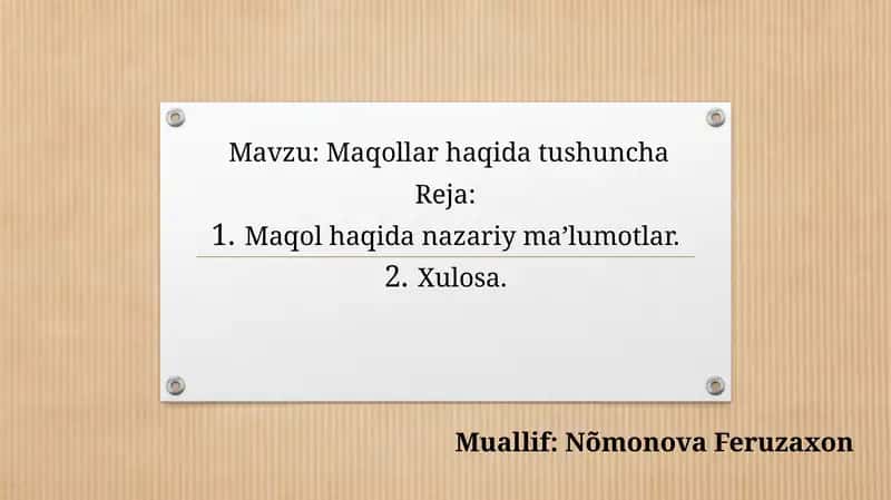 Maqollar haqida tushuncha