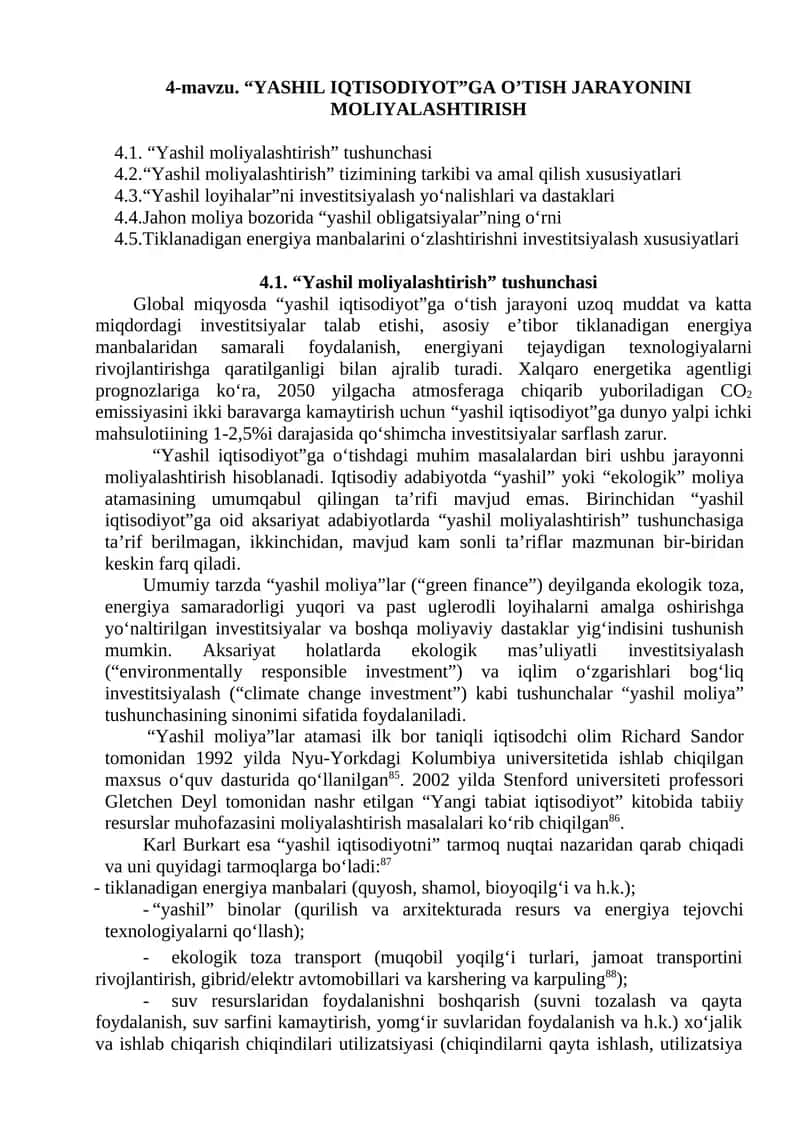 YASHIL IQTISODIYOTGA OTISH JARAYONINI MOLIYALASHTIRISH