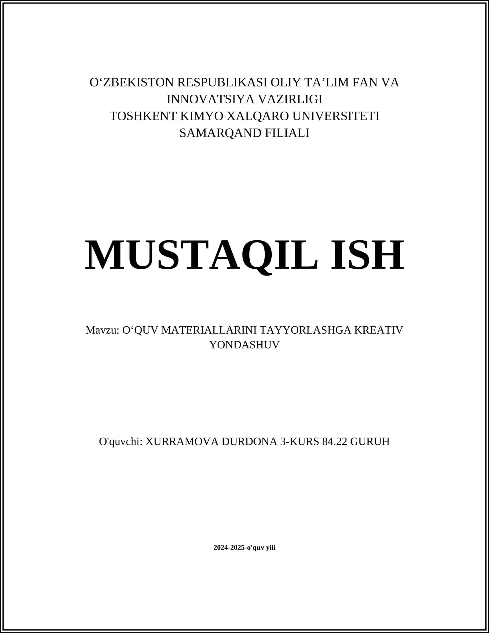 OʻQUV MATERIALLARINI TAYYORLASHGA KREATIV YONDASHUV