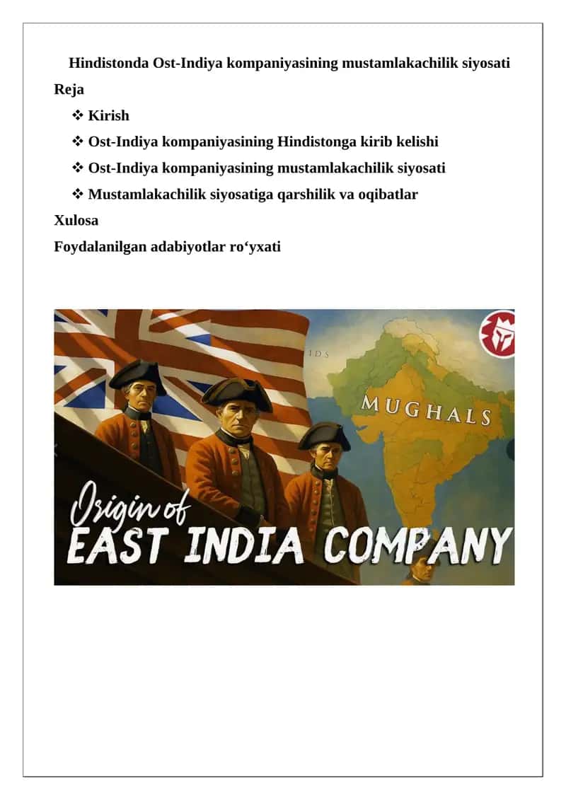 Hindistonda Ost-Indiya kompaniyasining mustamlakachilik siyosati