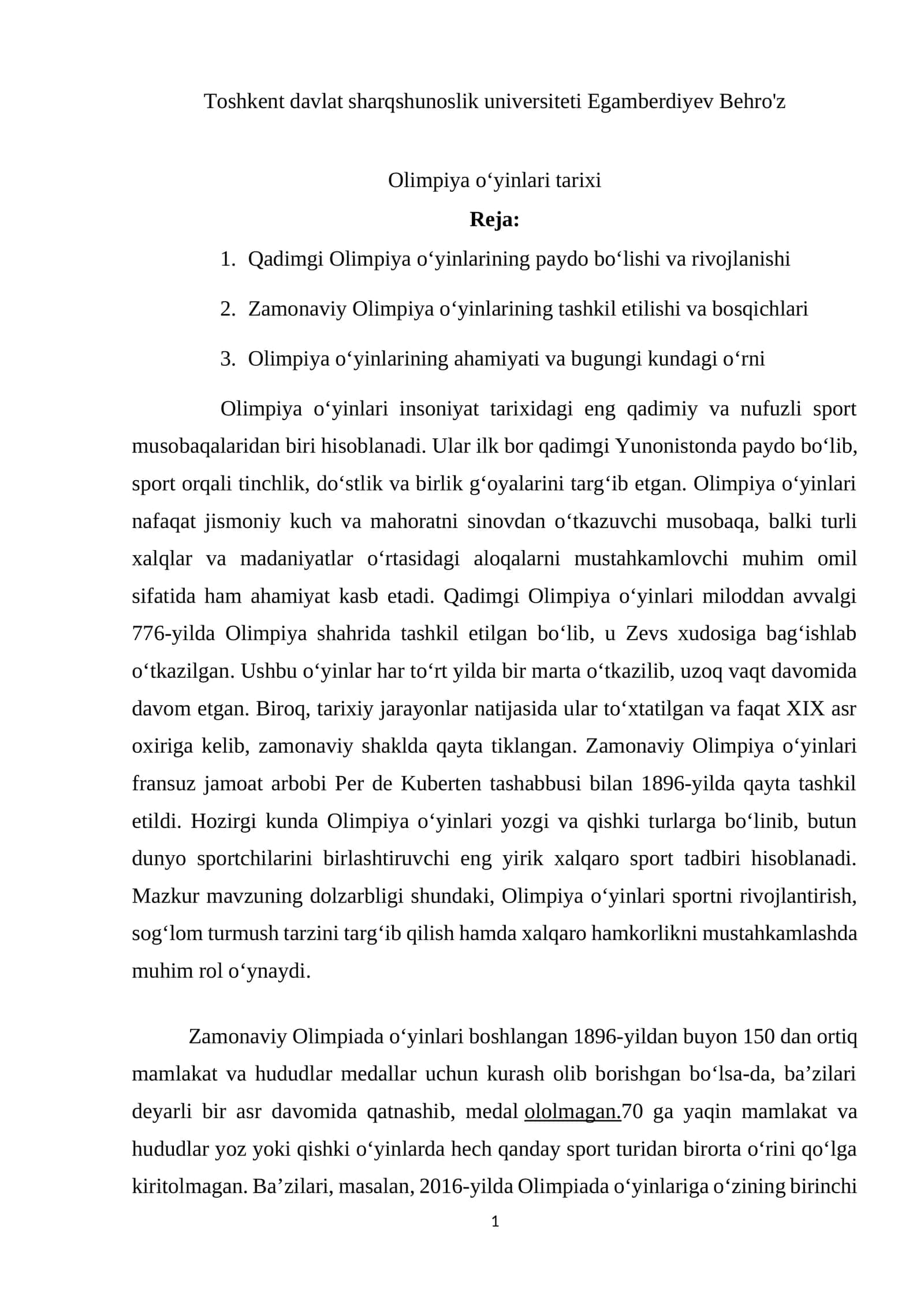 Olimpiya o‘yinlari tarixi
