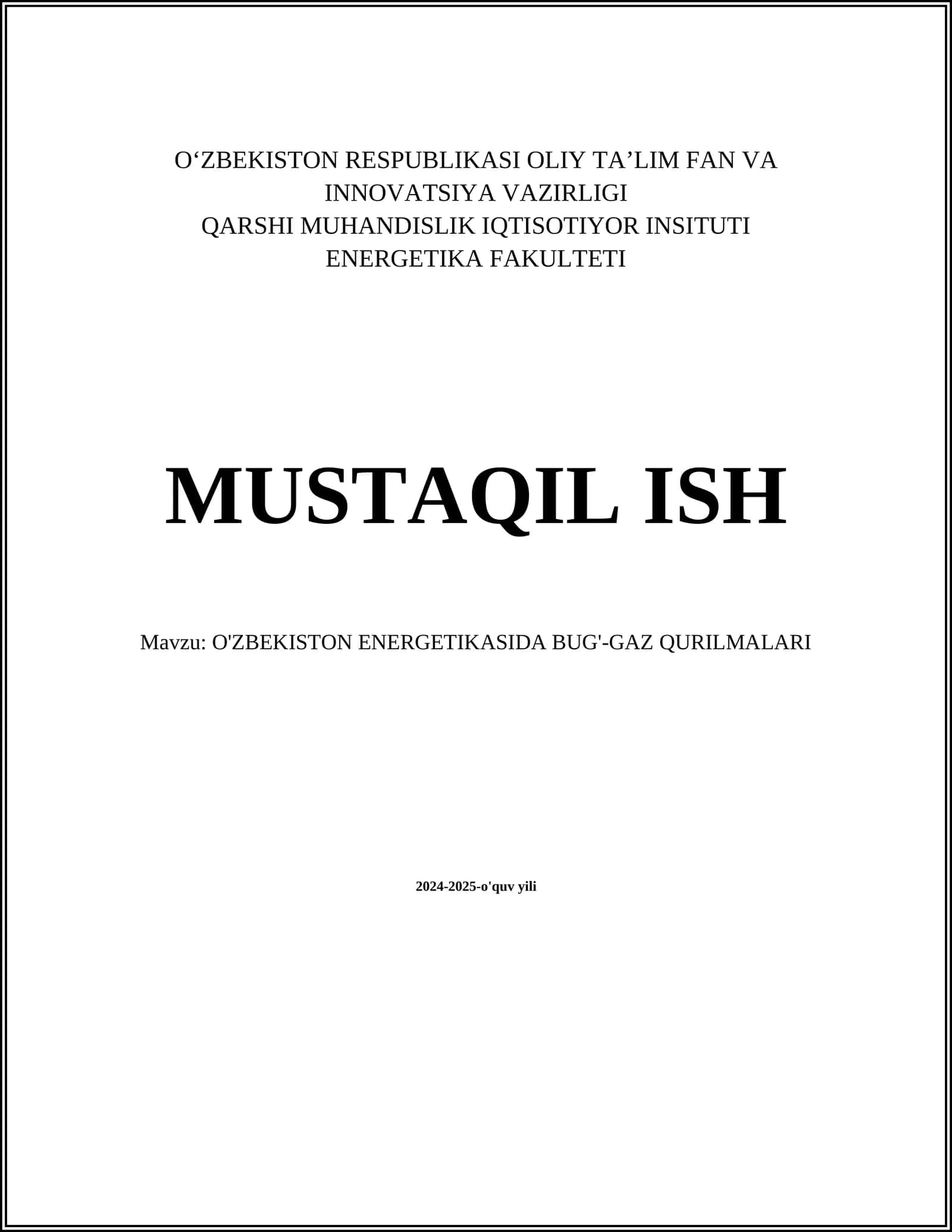 O'ZBEKISTON ENERGETIKASIDA BUG'-GAZ QURILMALARI