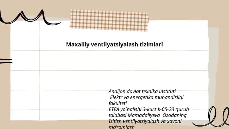 Maxalliy ventilyatsiyalash tizimlari