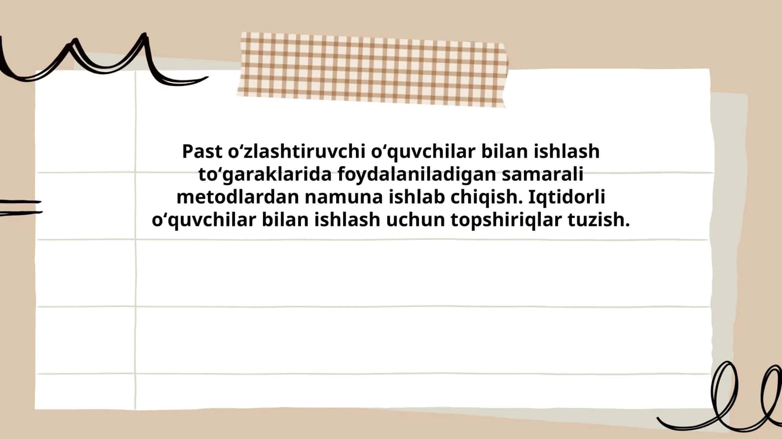 Past oʻzlashtiruvchi oʻquvchilar bilan ishlash metodi