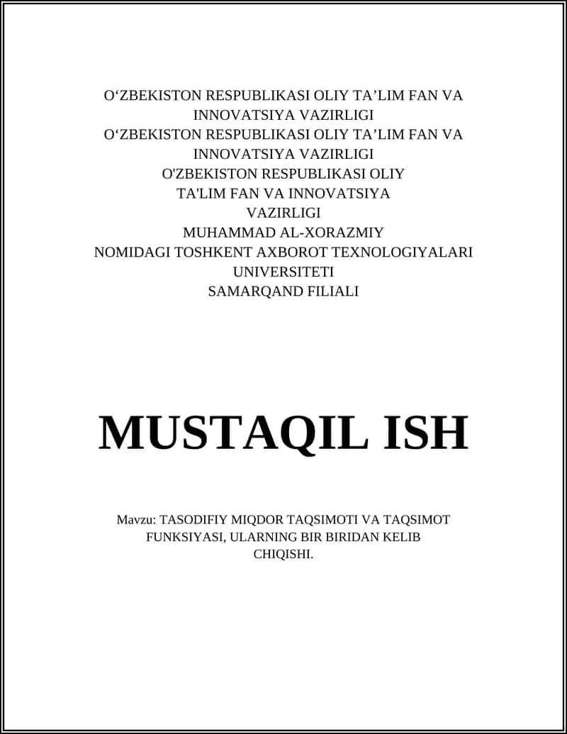TASODIFIY MIQDOR TAQSIMOTI VA TAQSIMOT FUNKSIYASI