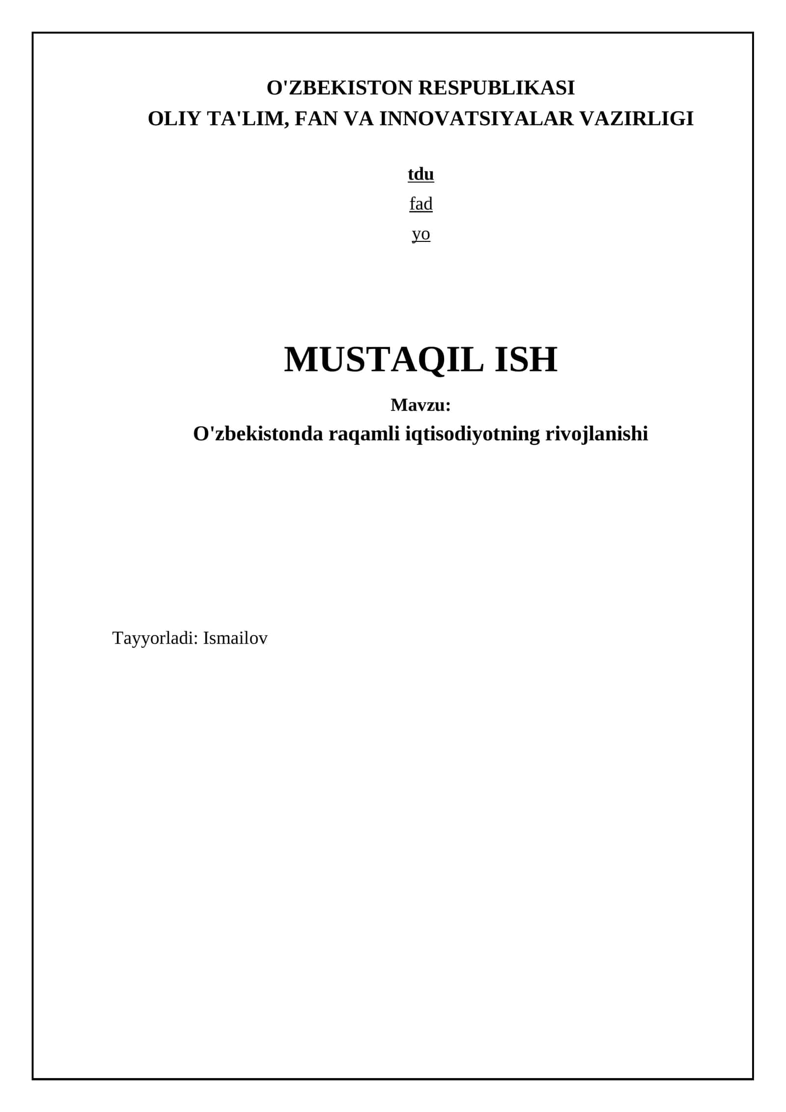 O'zbekistonda raqamli iqtisodiyotning rivojlanishi