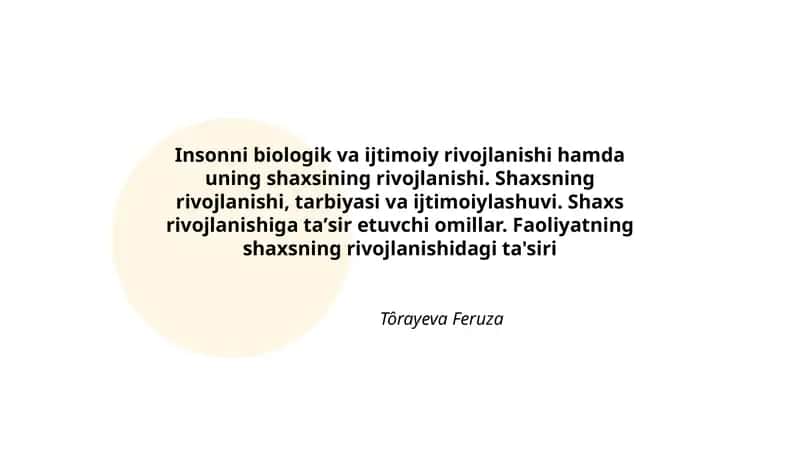 Insonni biologik va ijtimoiy rivojlanishi