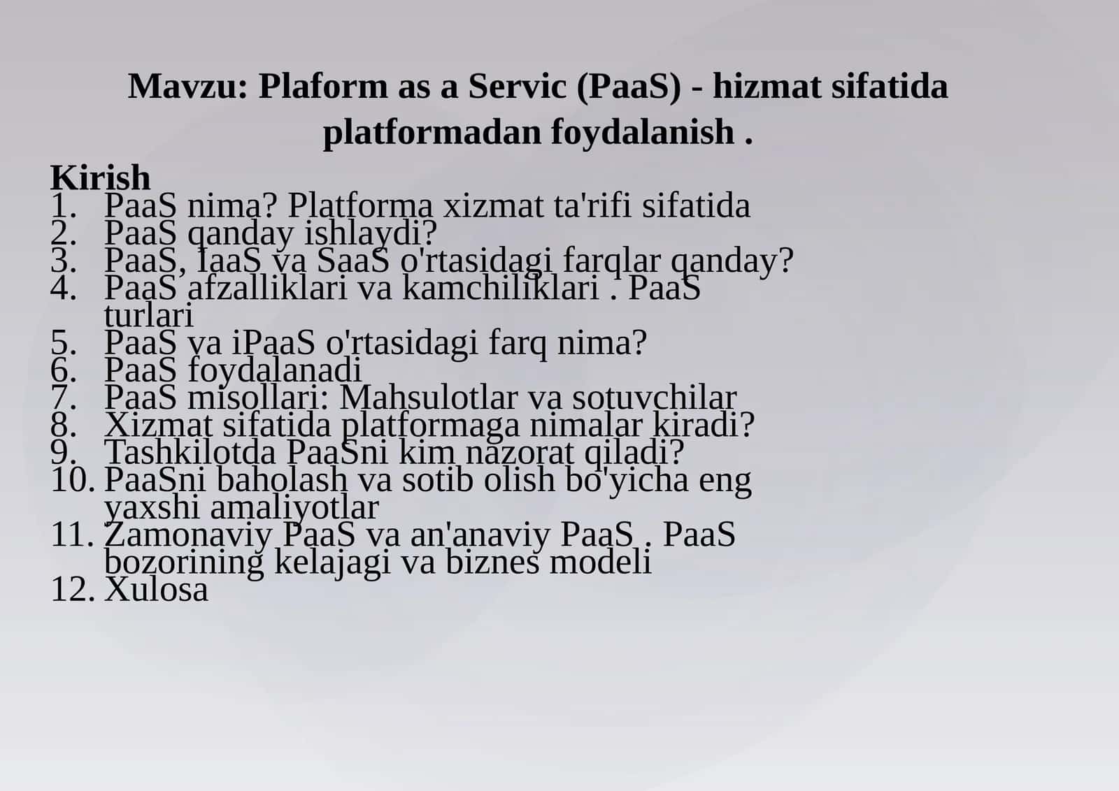 Plaformas aServic(PaaS) -hizmatsifatidaplatformadanfoydalanish