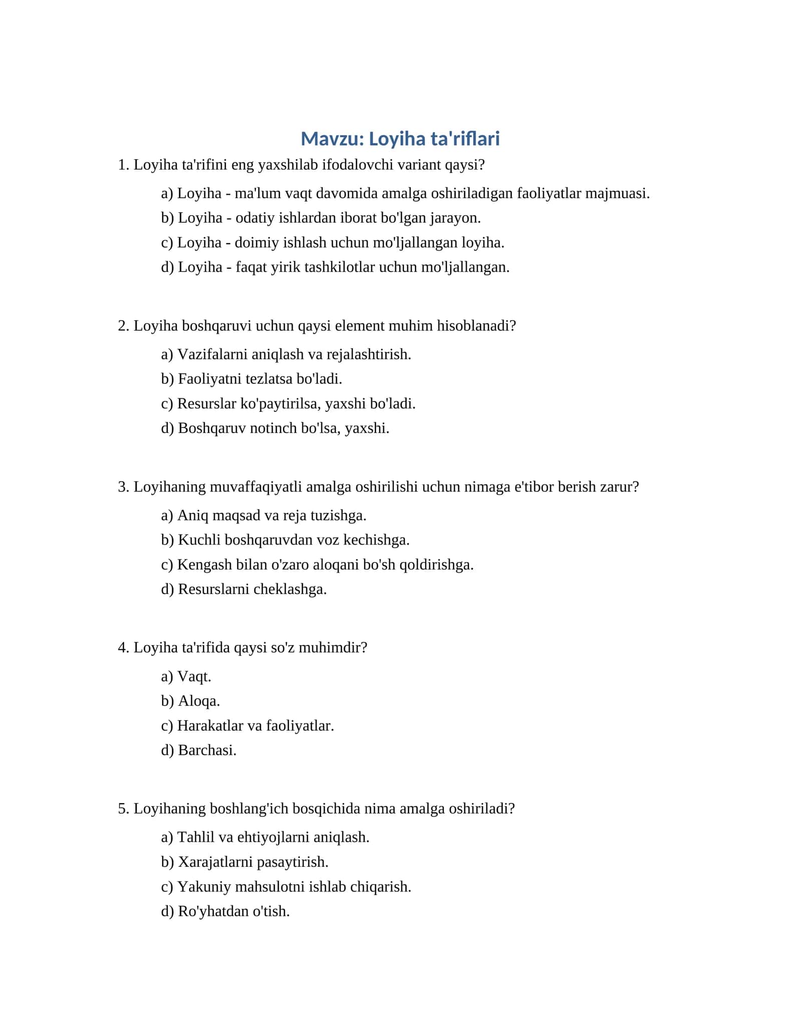 Loyiha ta'riflari