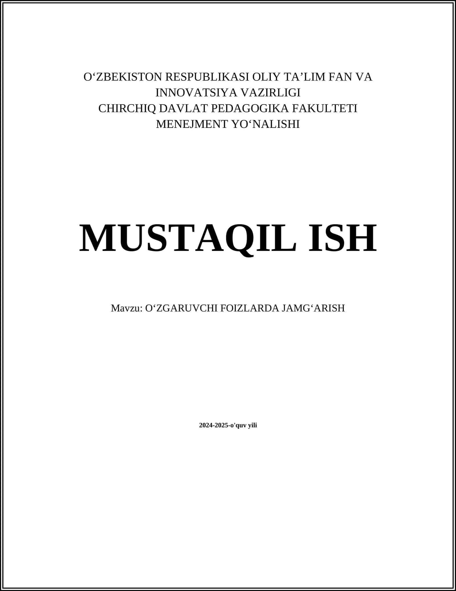 O'zgaruvchi Foiz Stavkalari
