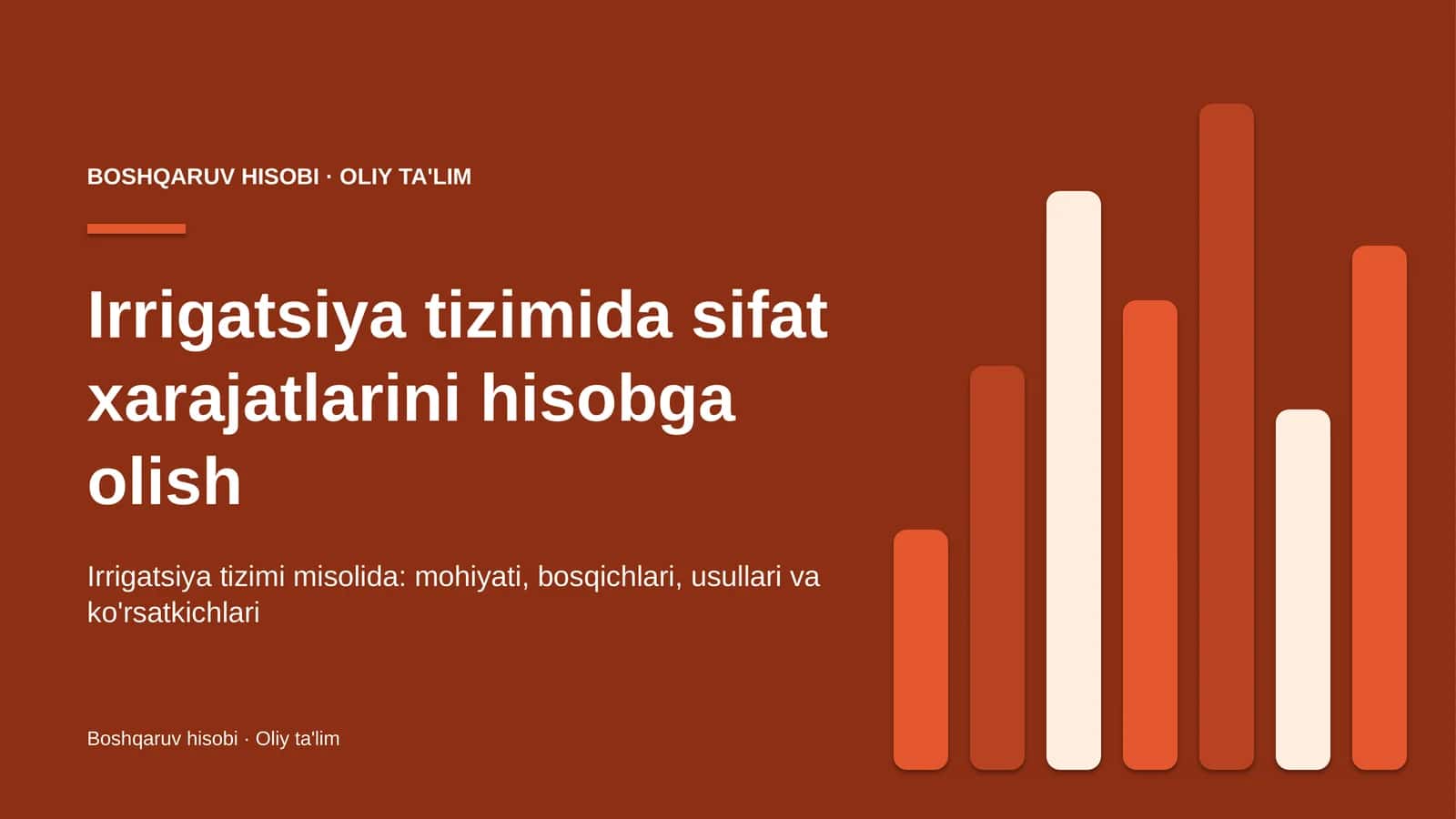Irrigatsiya tizimida sifat xarajatlarini hisobga olish