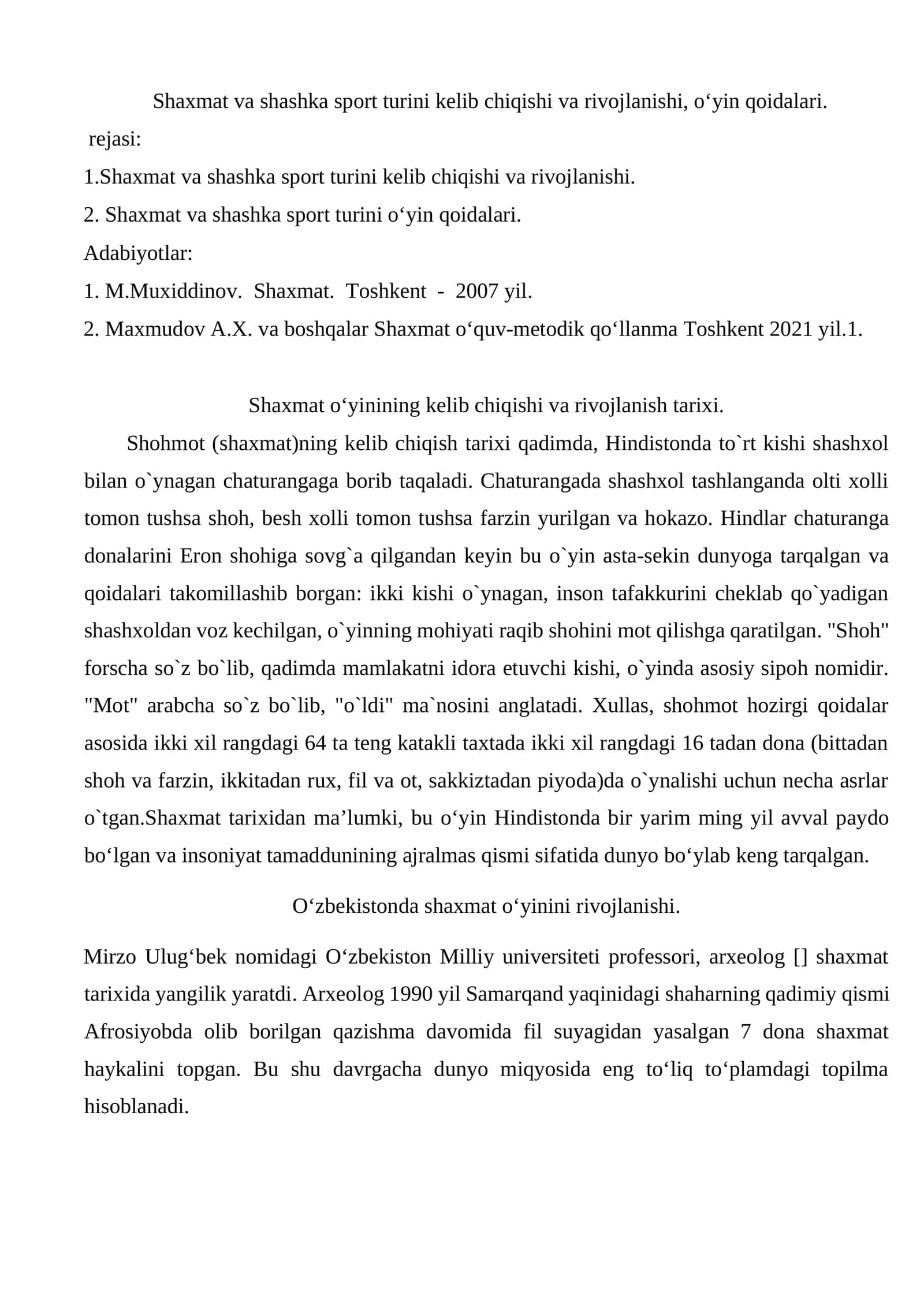 Shaxmat va shashka sport turini kelib chiqishi va rivojlanishi