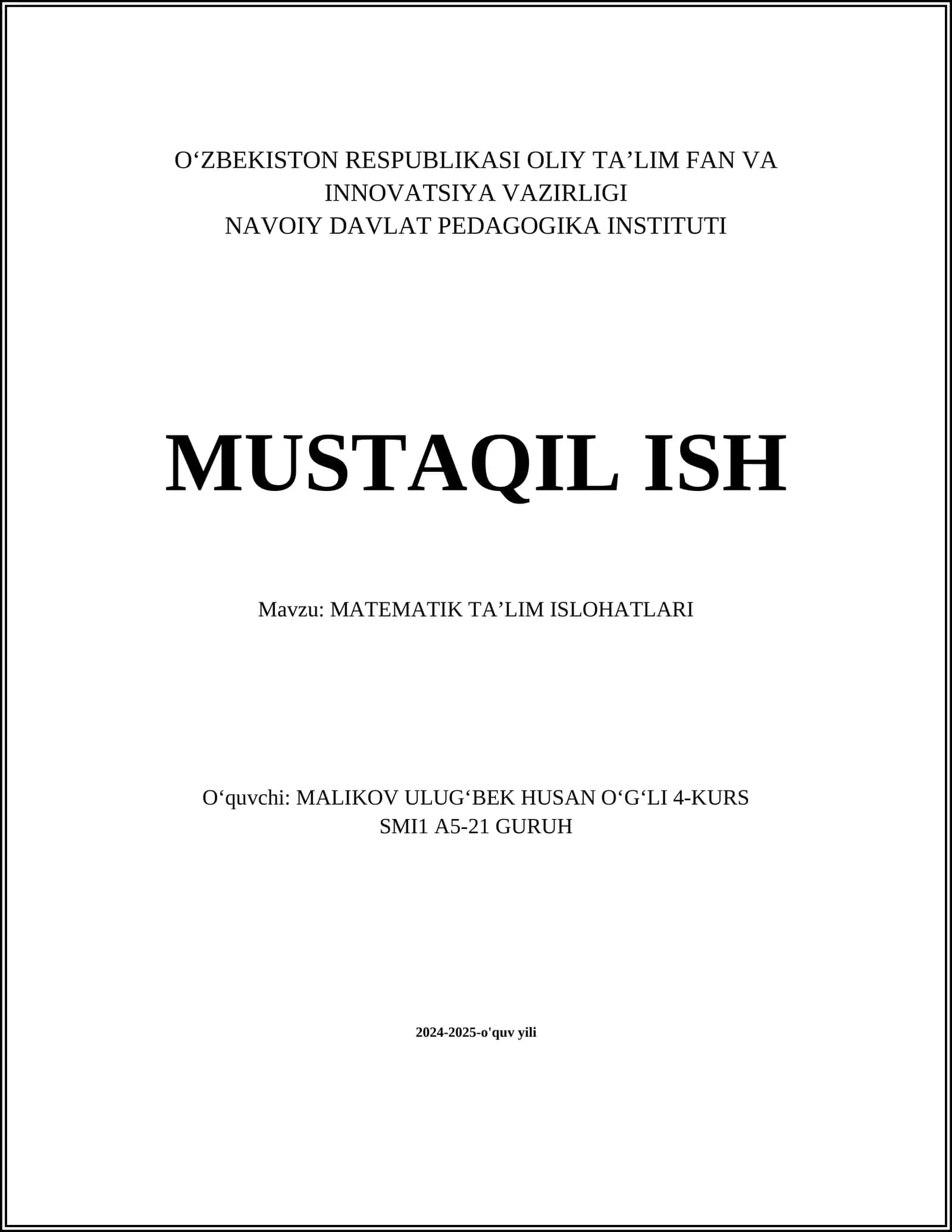 MATEMATIK TAʼLIM ISLOHATLARI