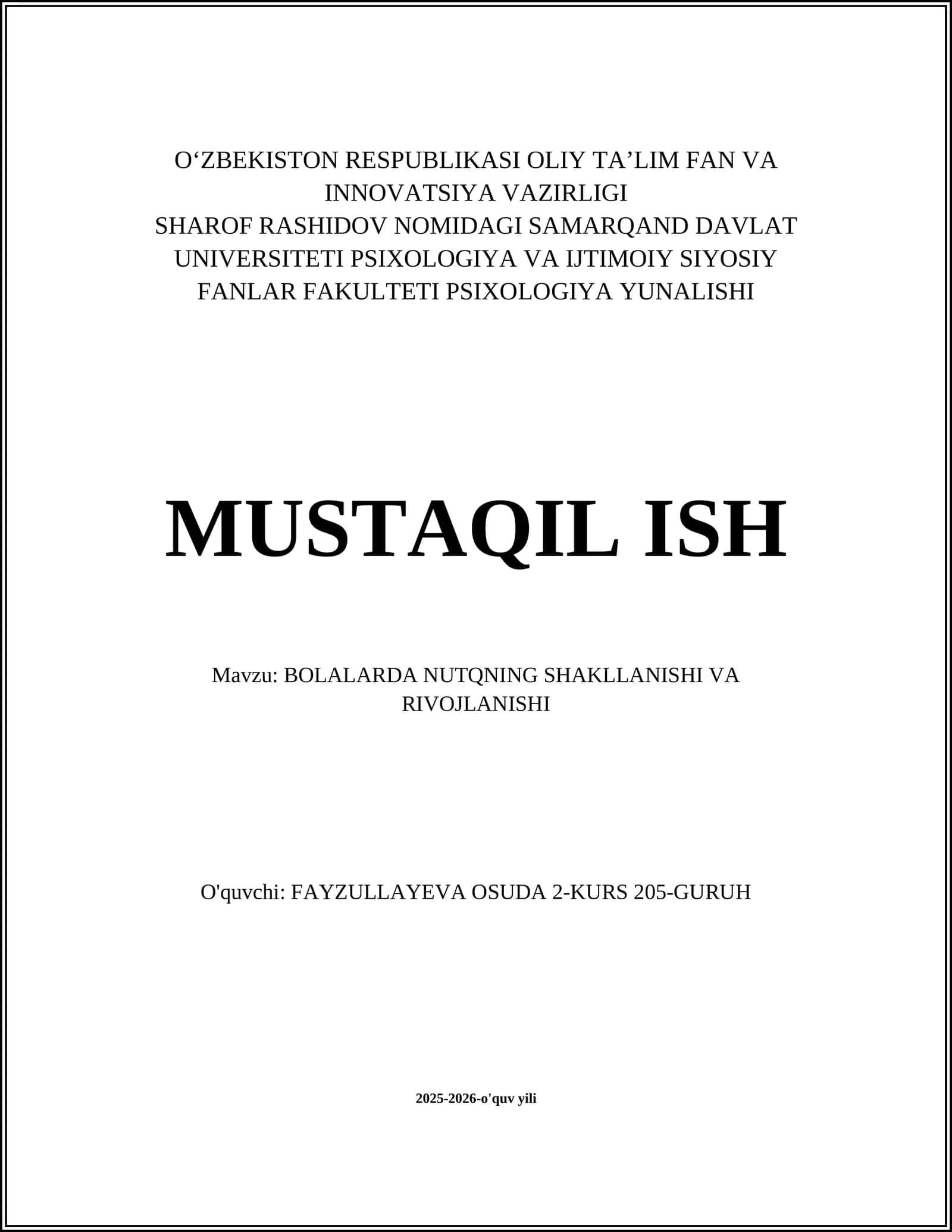 BOLALARDA NUTQNING SHAKLLANISHI VA RIVOJLANISHI