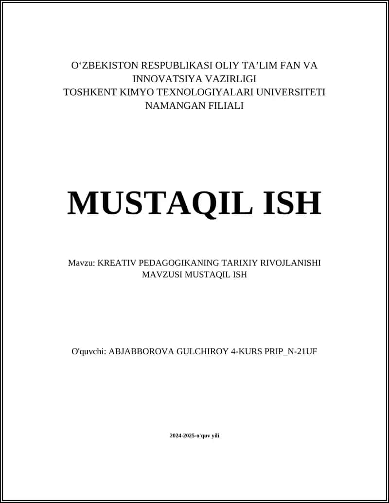 KREATIV PEDAGOGIKANING TARIXIY RIVOJLANISHI