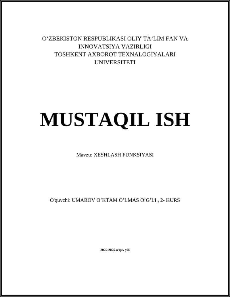 XESHLASH FUNKSIYASI