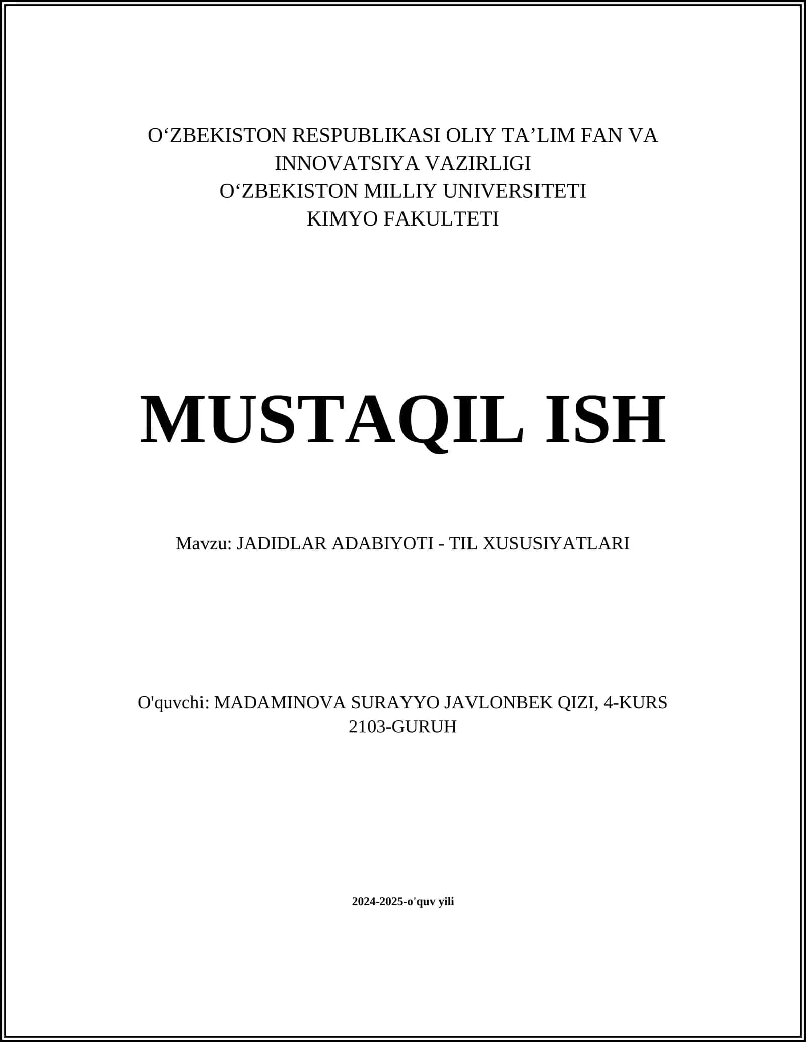 JADIDLAR ADABIYOTI - TIL XUSUSIYATLARI