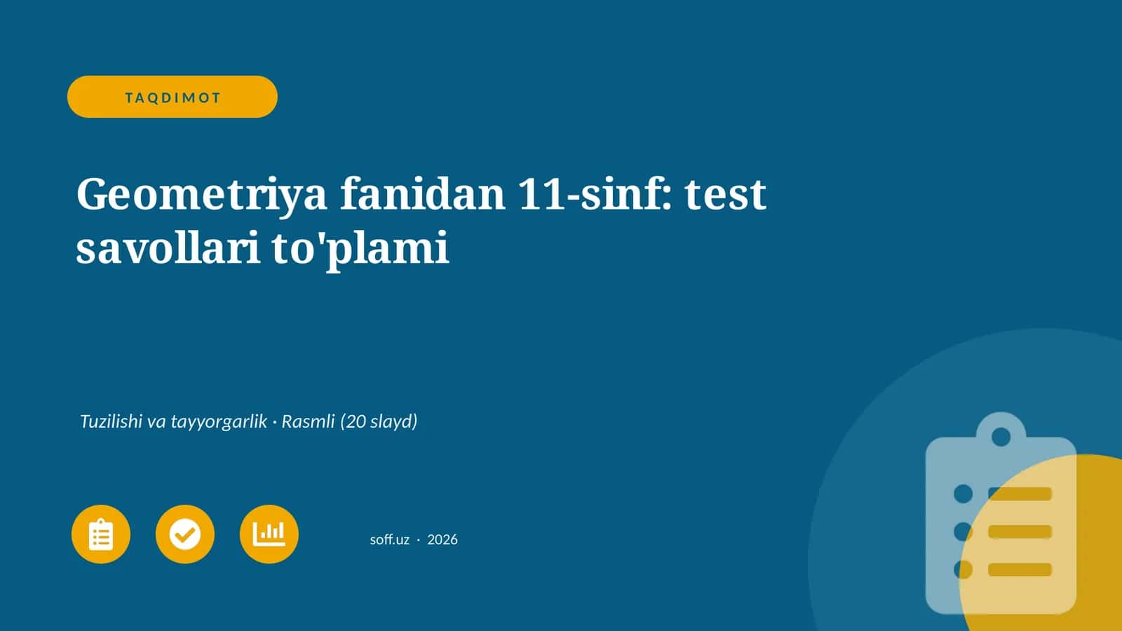 Geometriya fanidan 11-sinf: test savollari to'plami