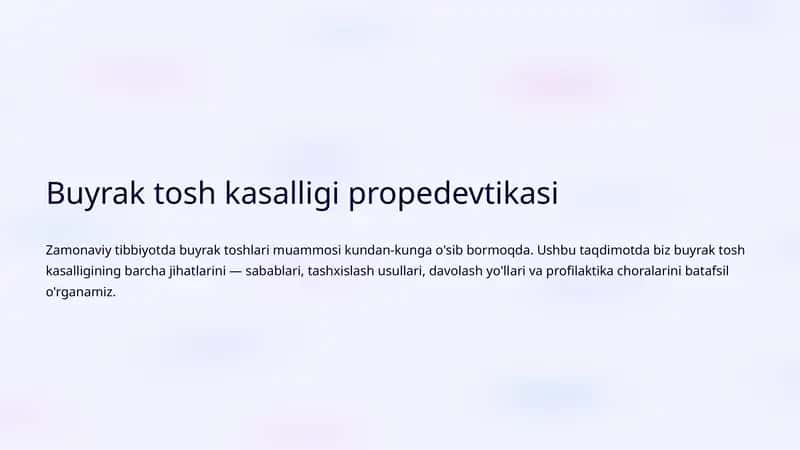 Buyrak tosh kasalligi propedevtikasi