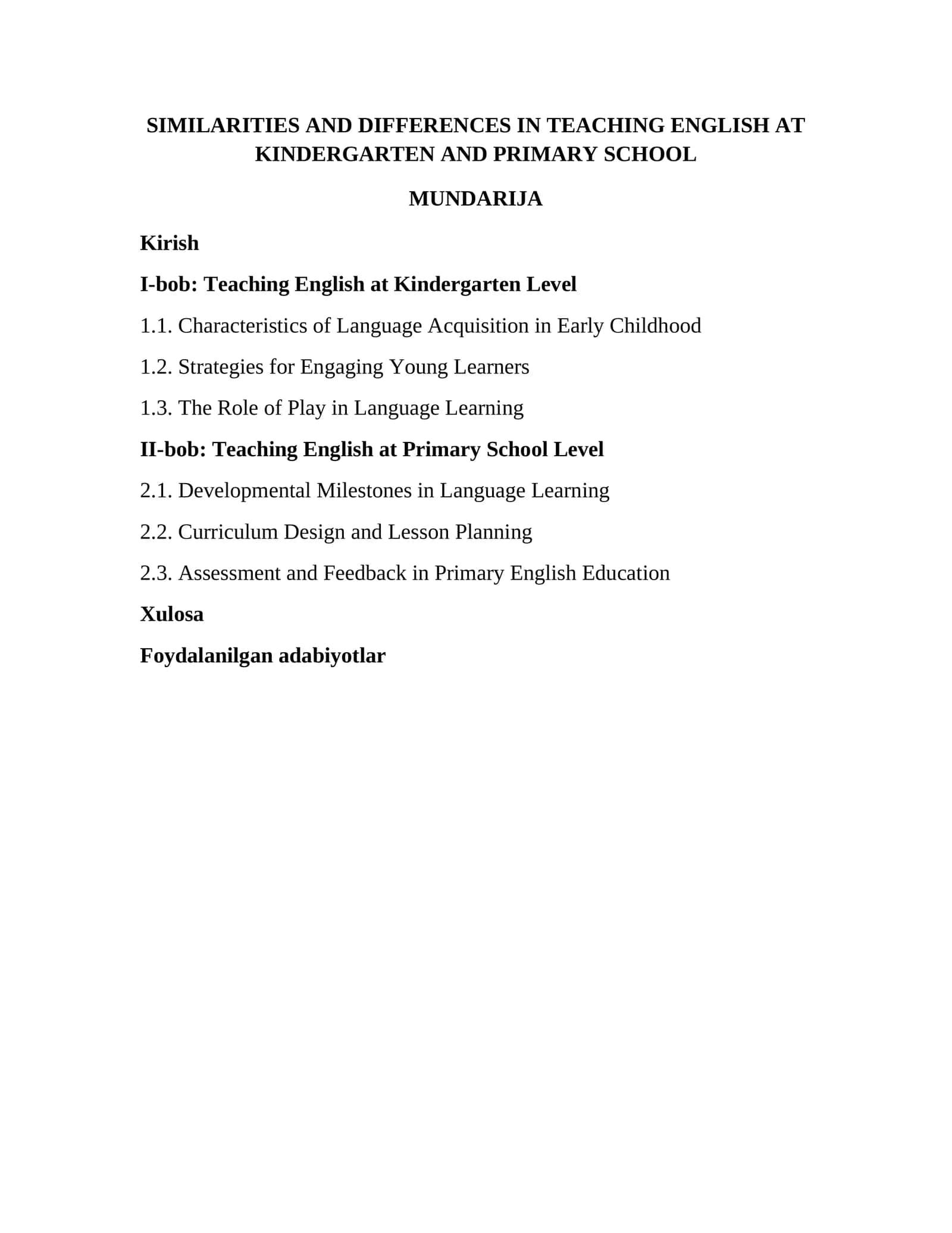 Similarities and Differences in Teaching English at Kindergarten and Primary School