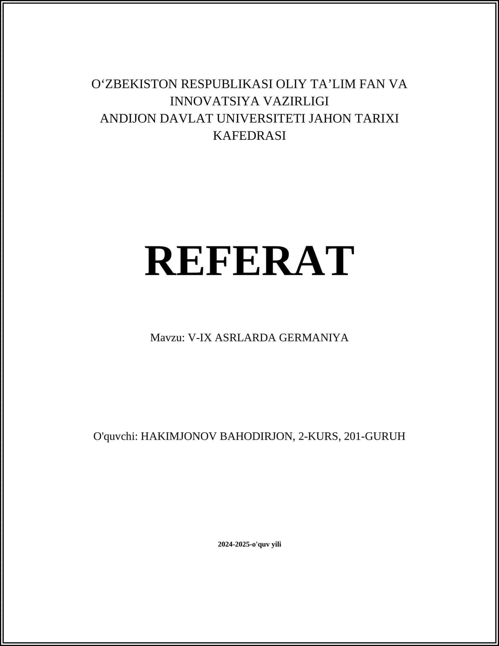 V-IX ASRLARDA GERMANIYA