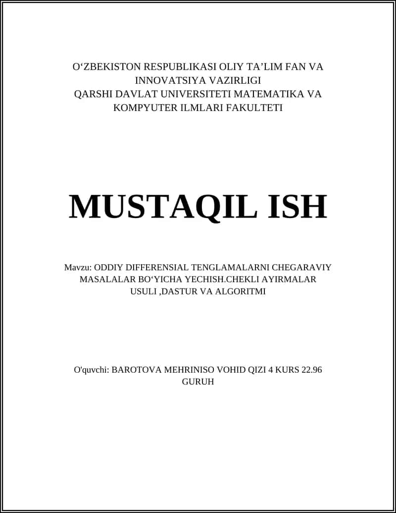 ODDIY DIFFERENSIAL TENGLAMALARNI CHEGARAVIY MASALALAR