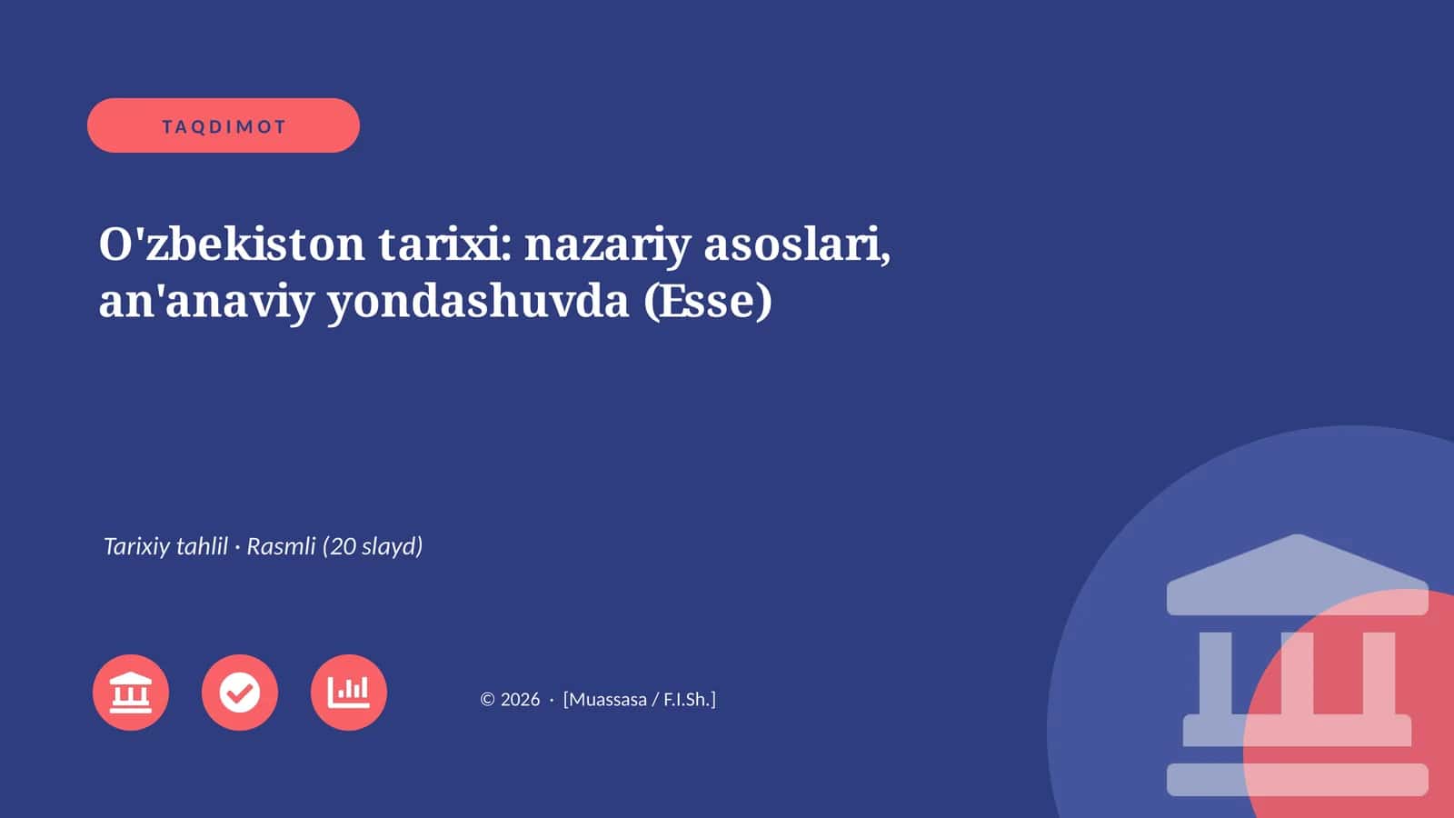 O'zbekiston tarixi: nazariy asoslari, an'anaviy yondashuvda (Esse)