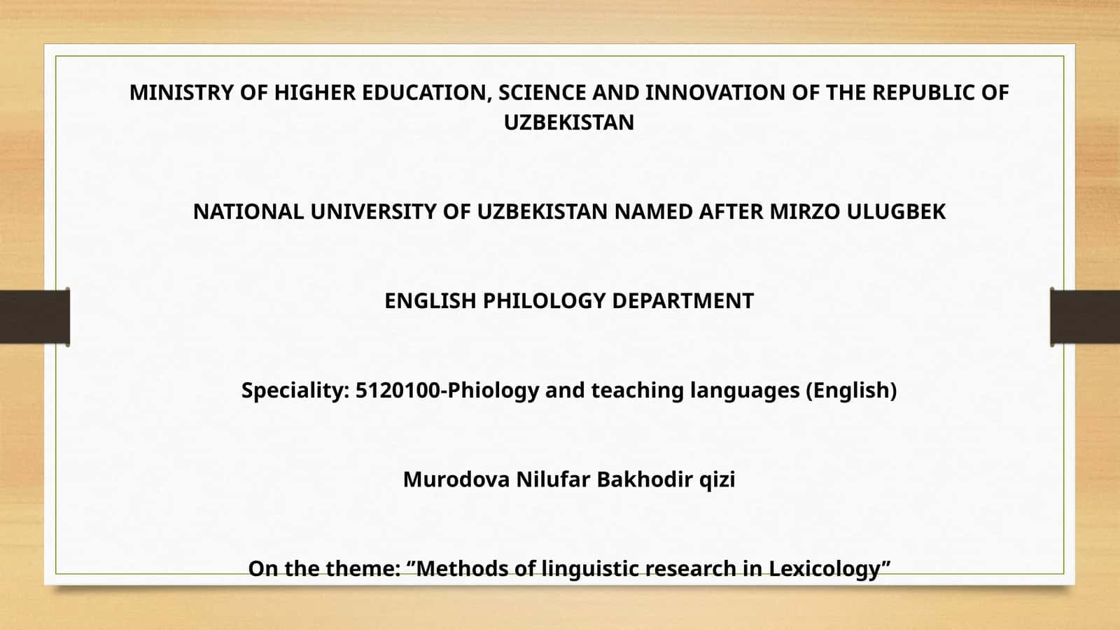 ‘’Methods of linguistic research in Lexicology’’