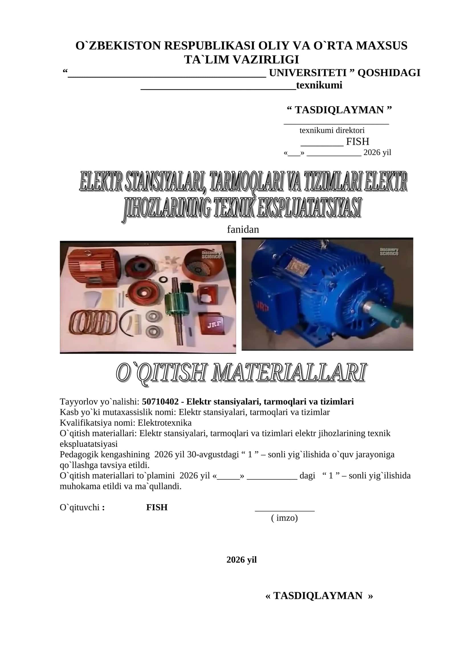 Elektr stansiyalari, tarmoqlari va tizimlari