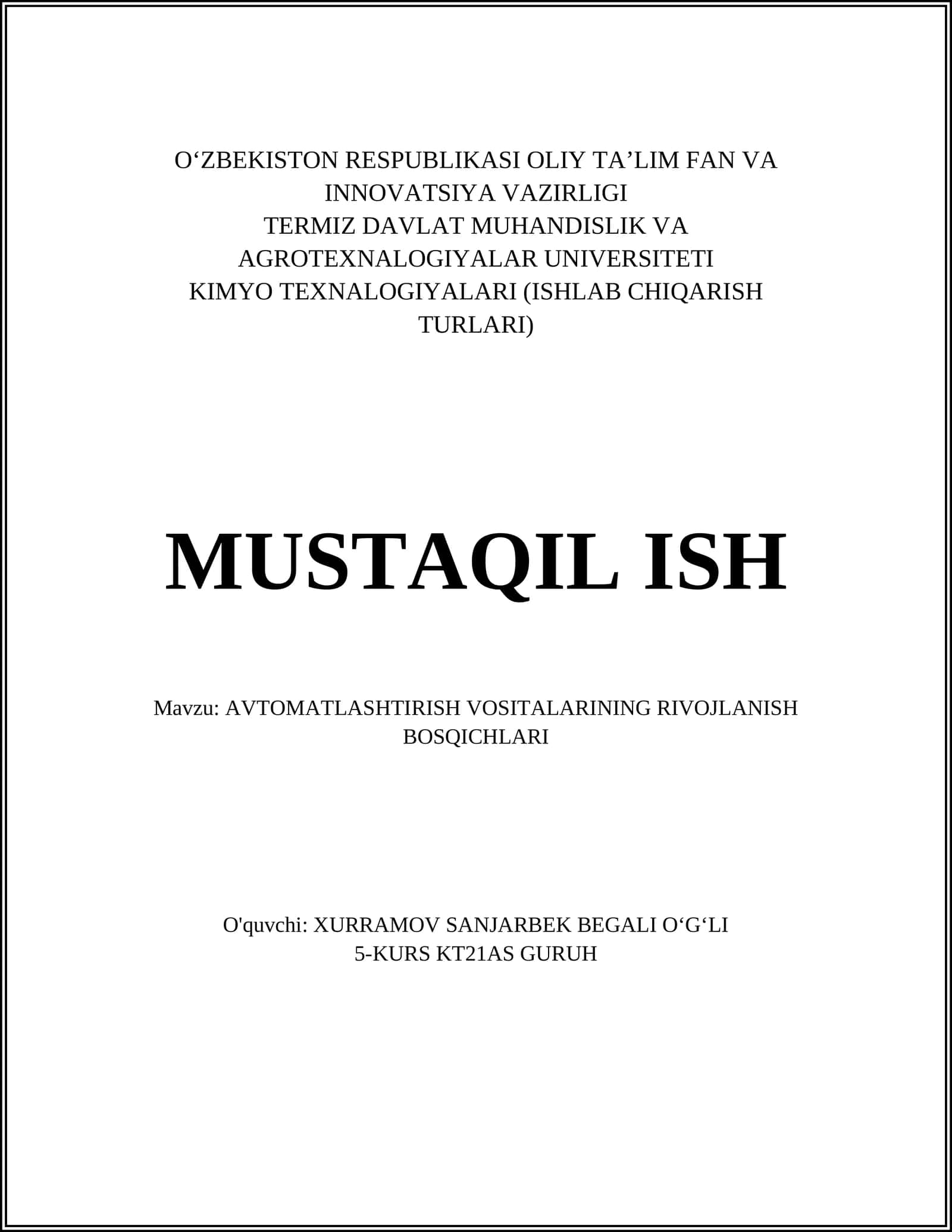 AVTOMATLASHTIRISH VOSITALARINING RIVOJLANISH BOSQICHLARI