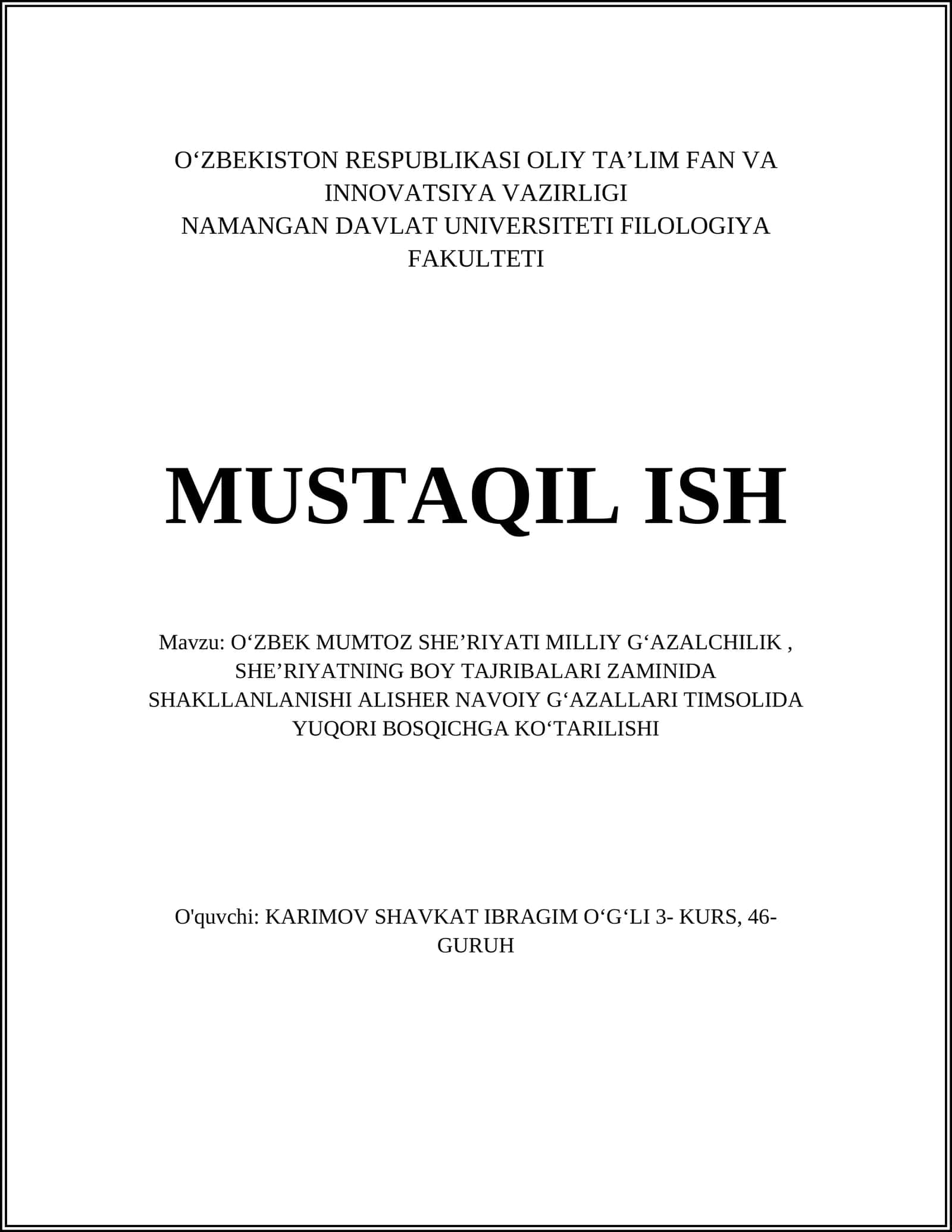 Oʻzbek mumtoz sheʼriyatini darixi