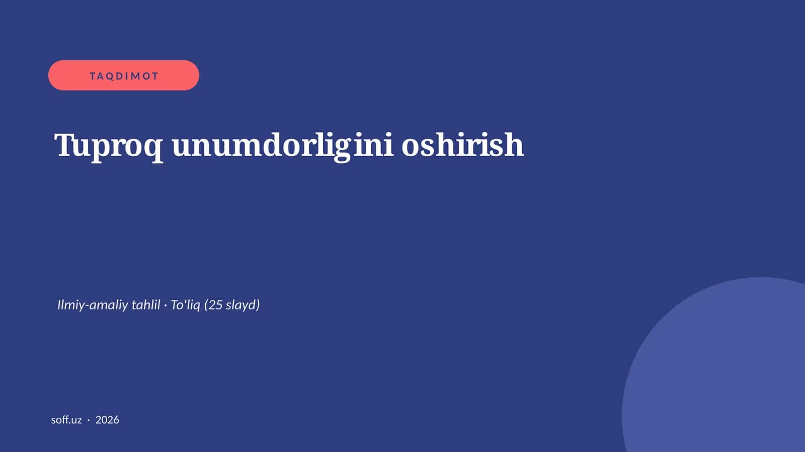 Tuproq unumdorligini oshirish