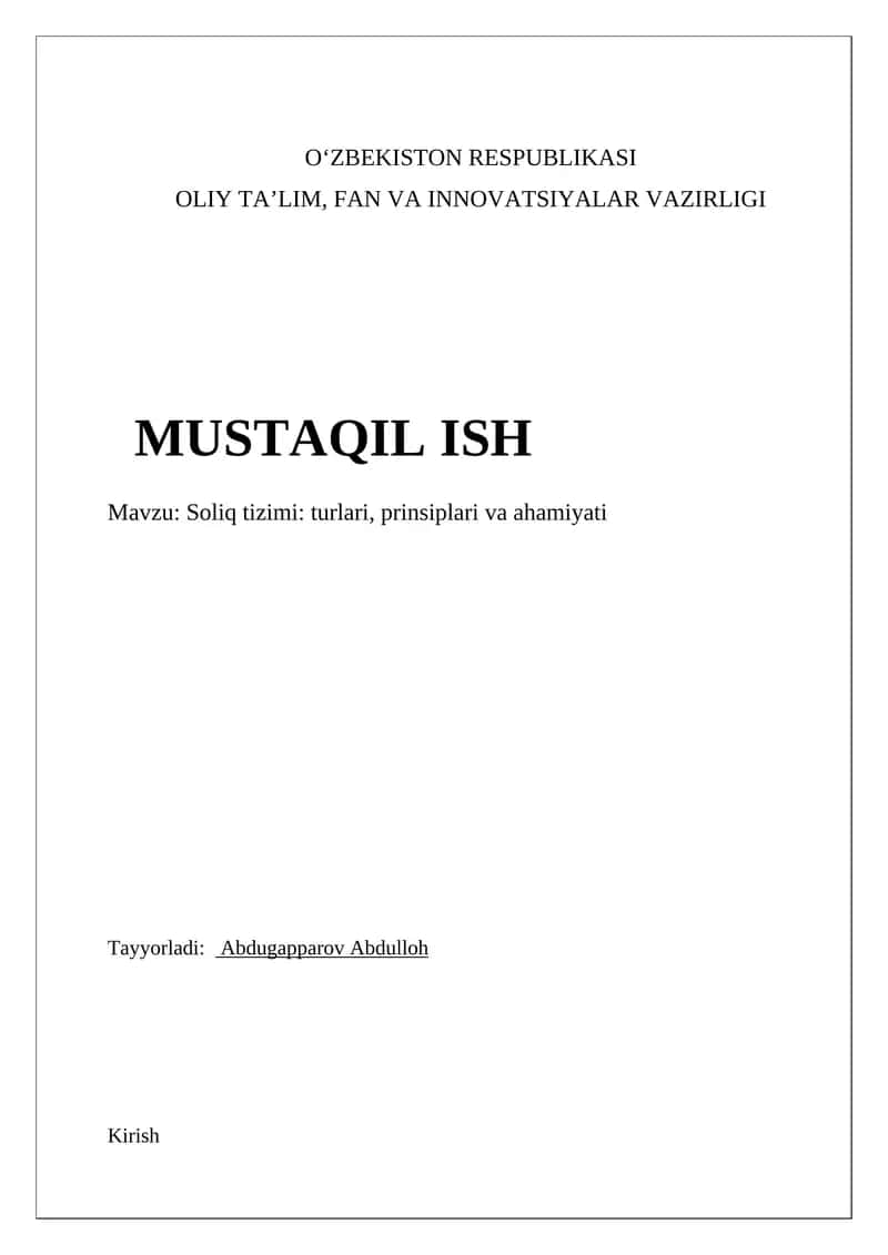 Soliq tizimi: turlari, prinsiplari va ahamiyati