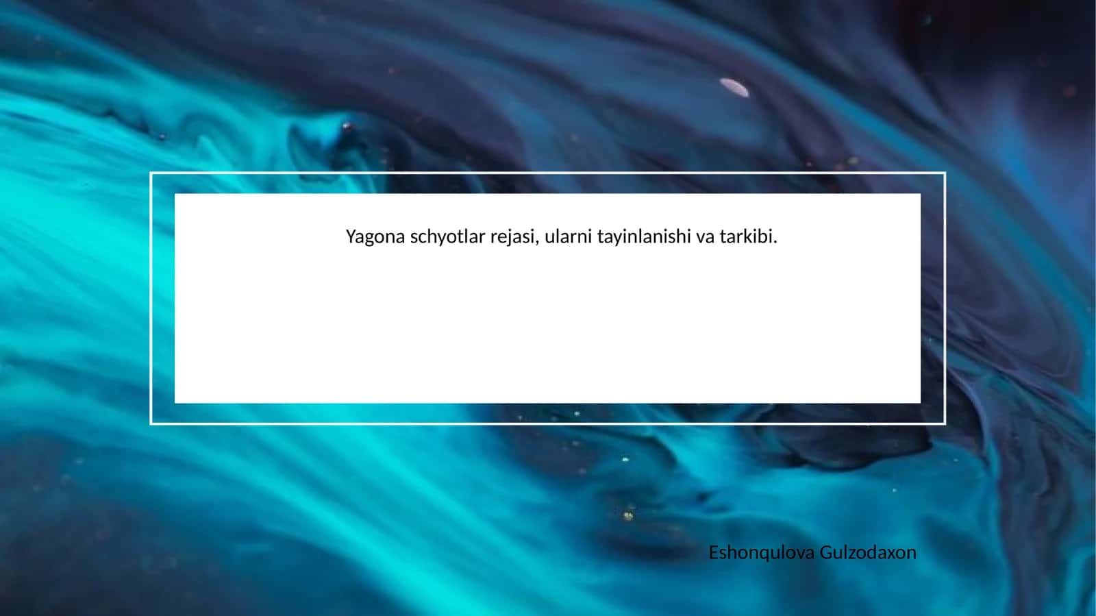 Yagona schyotlar rejasi, ularni tayinlanishi va tarkibi